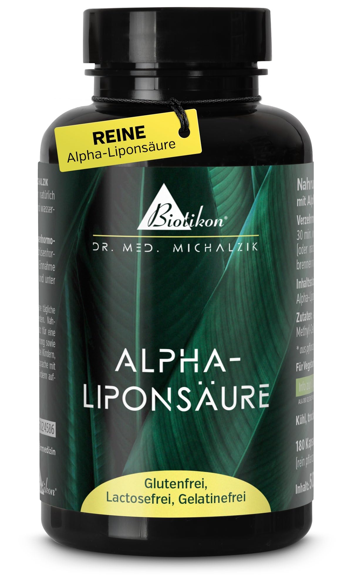 Alpha-Liponsäure Dr. med. Michalzik - 180 vegane Kapseln - je Kapsel 200 mg Alpha-Liponsäure - Kein Siliziumdioxid - Kein Magnesiumstearat - ohne Zusatzstoffe - von Biotikon®