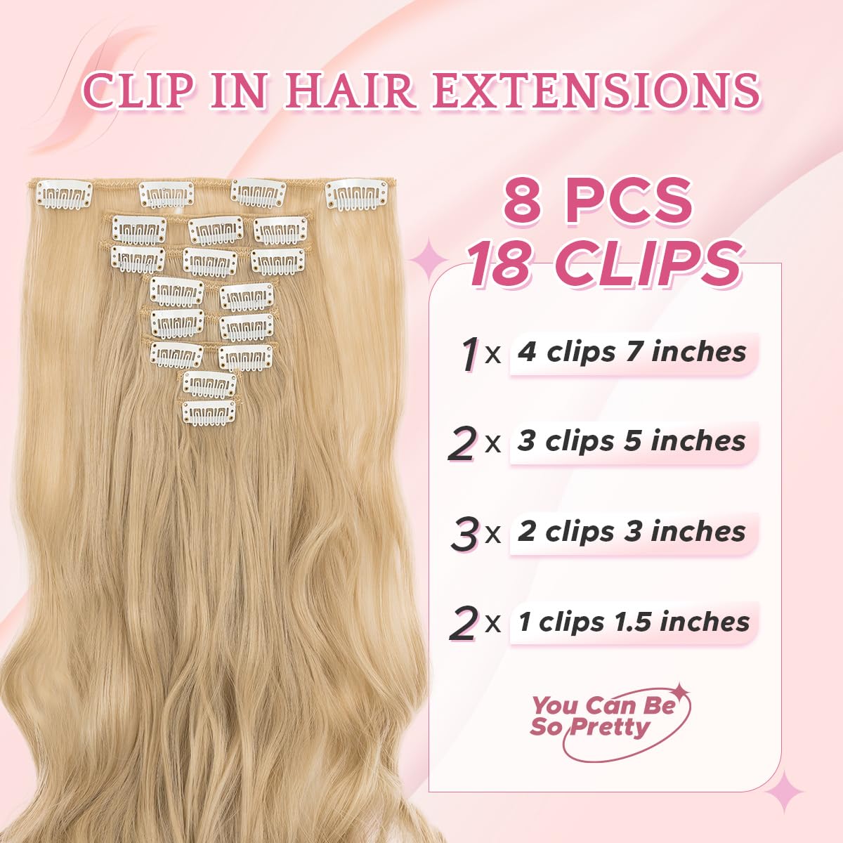 SEGO Pro Clip in Hair Extensions 8 Pcs 18 Clips Full Head Synthetic Fiber Hair Pieces for Women Curly 17 Inch (Natural Blonde & Bleach Blonde) - Image 2