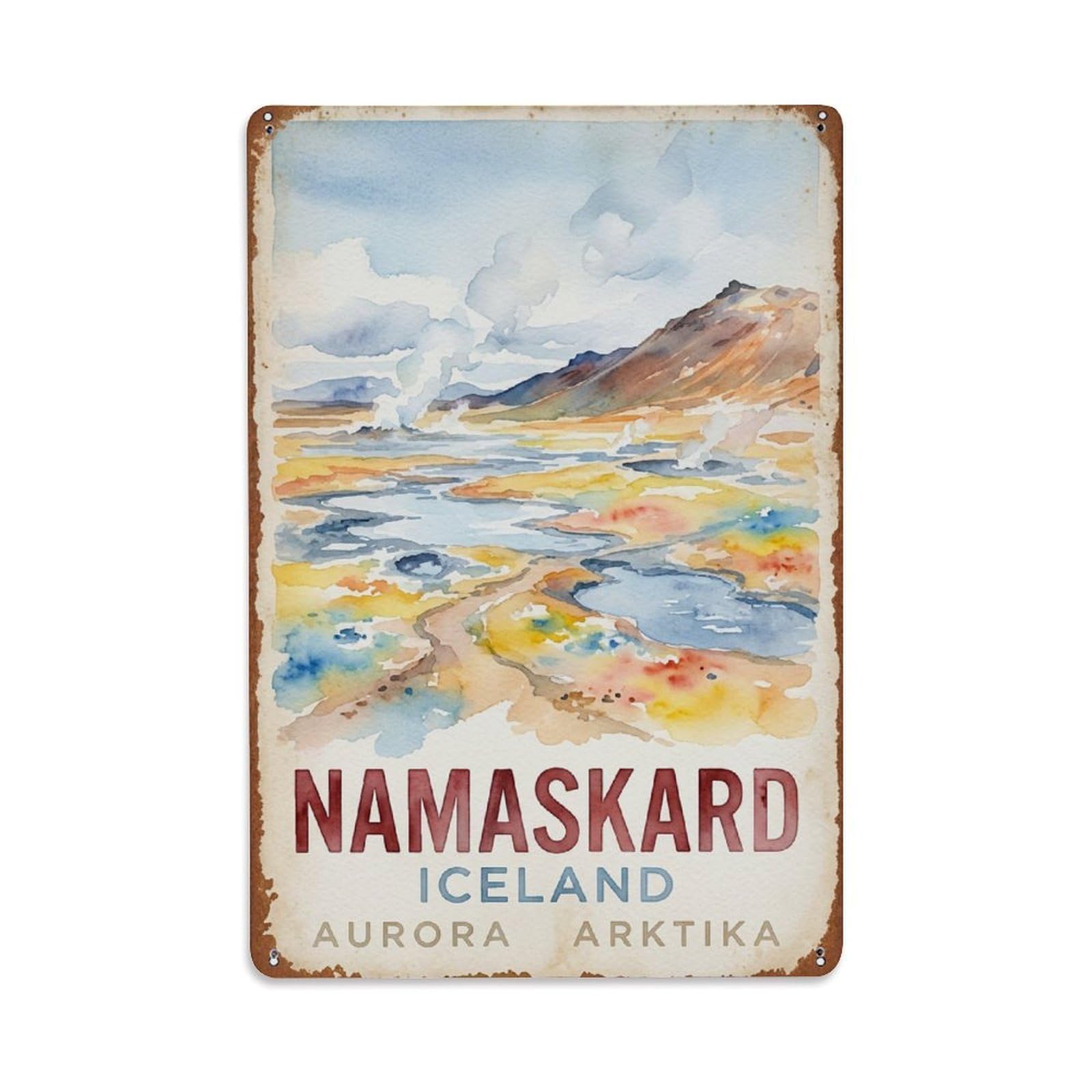 Vintage Travel Namaskard Iceland Sulfur Metal Tin Sign Plaque Wall Decor for Cafe, Club Bar, Office, Home Garden Metal Poster 8x12Inch