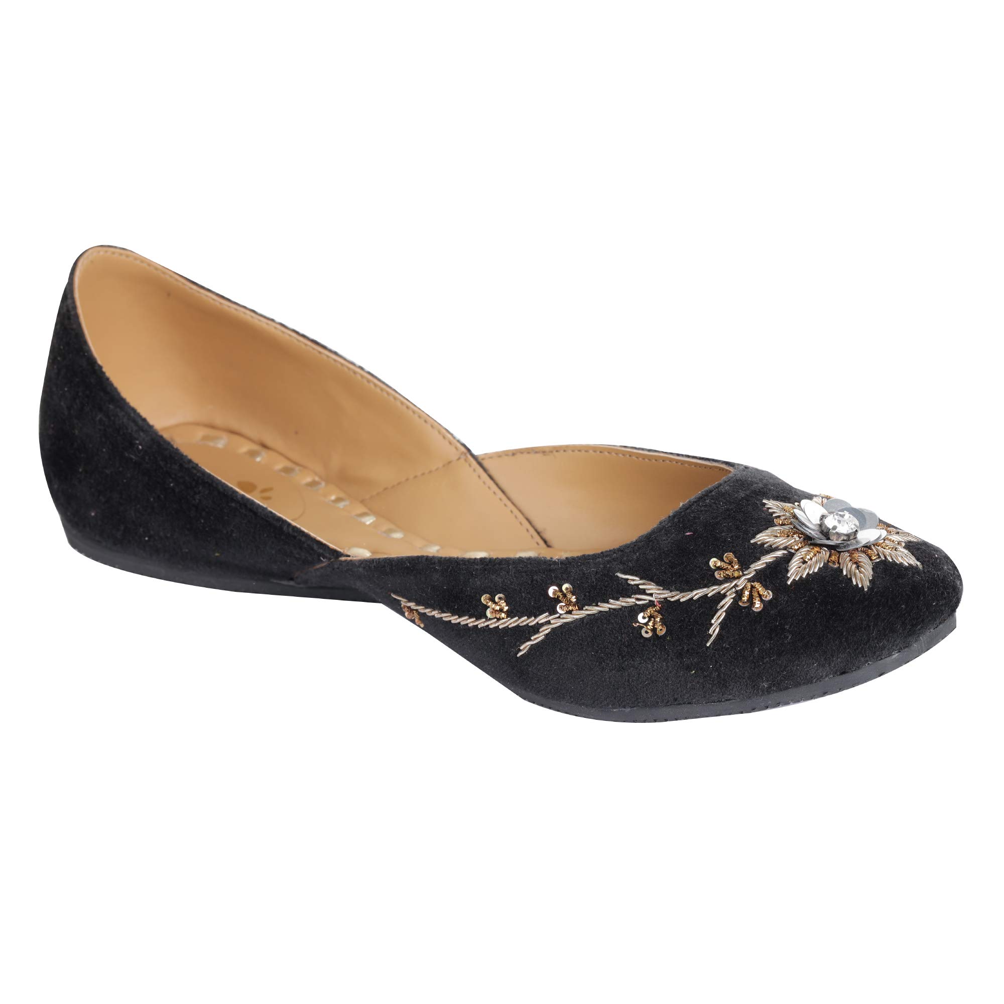 Amica Slexia Women's Leather Jutis & Mojari (Black_Size-7)