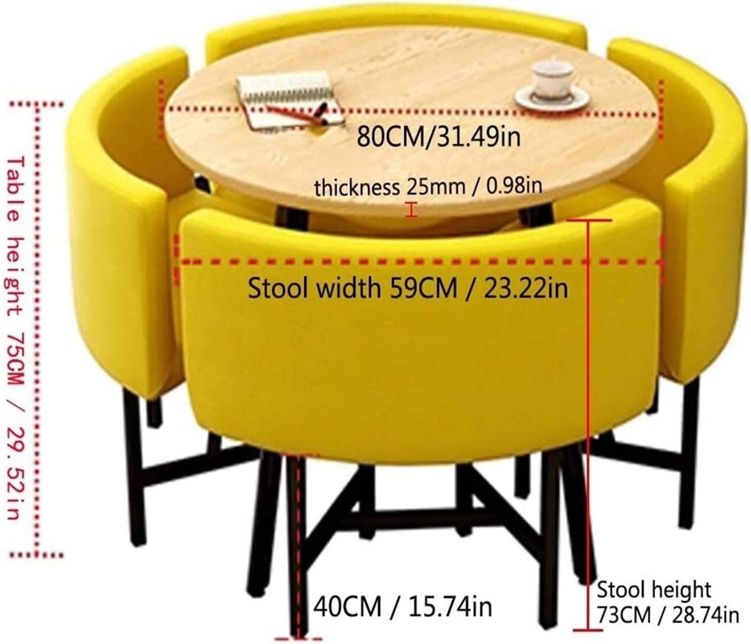 Reception Table and Chair Set Nordic Minimalist Solid Wood Round Dining Table Office Furniture Conference Room Coffee Shop (Color : Cyan+Yellow)