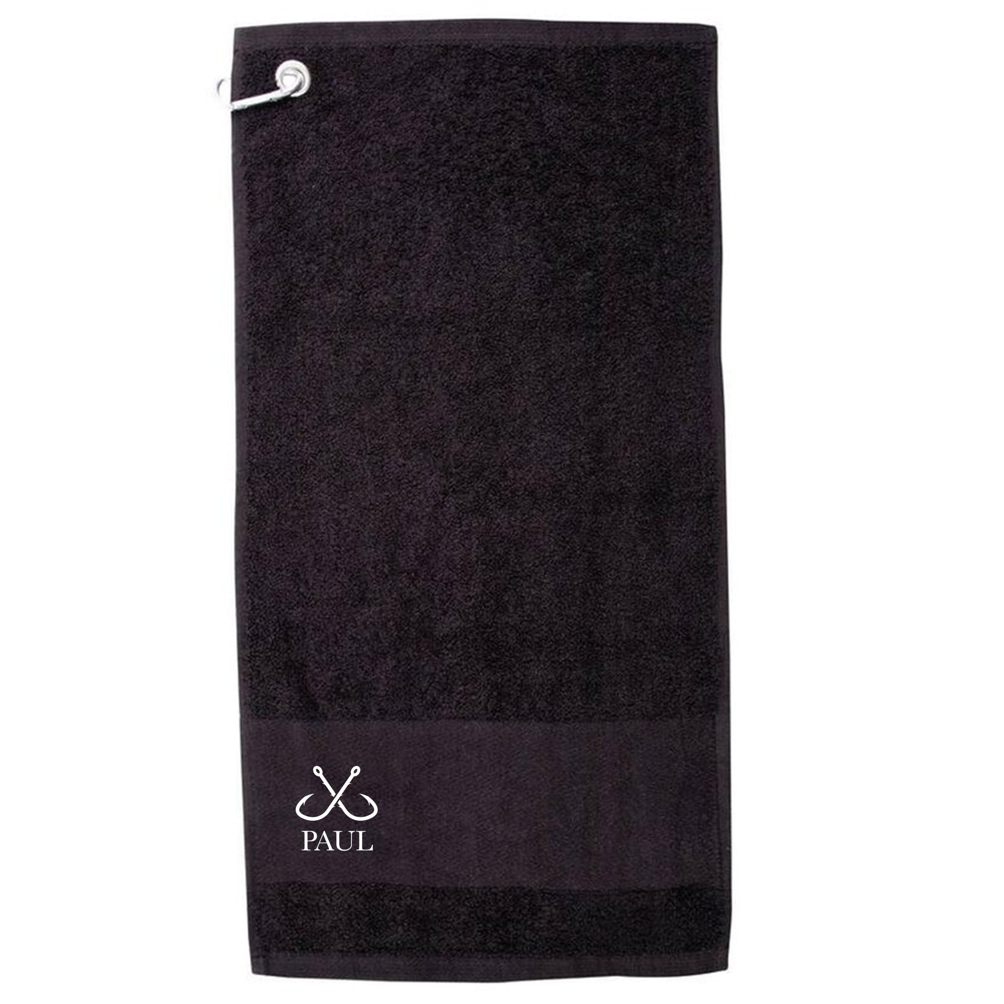 Daytripper Personalised Fishing Towel, Fishing Accessories, Custom Initials, Angler, Fly Fishing, For Dad, Grandad, Father's Day, Cotton Towels (BLACK)