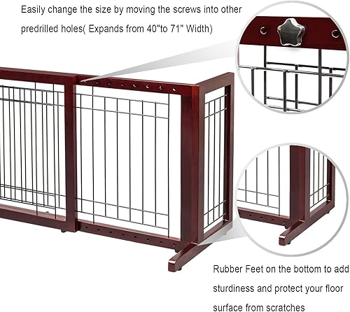 Miniatura 4 de Bonnlo Puerta independiente para perros, puerta de 37 a 68 pulgadas de ancho para chimenea, escaleras, puertas, valla ajustable de madera para