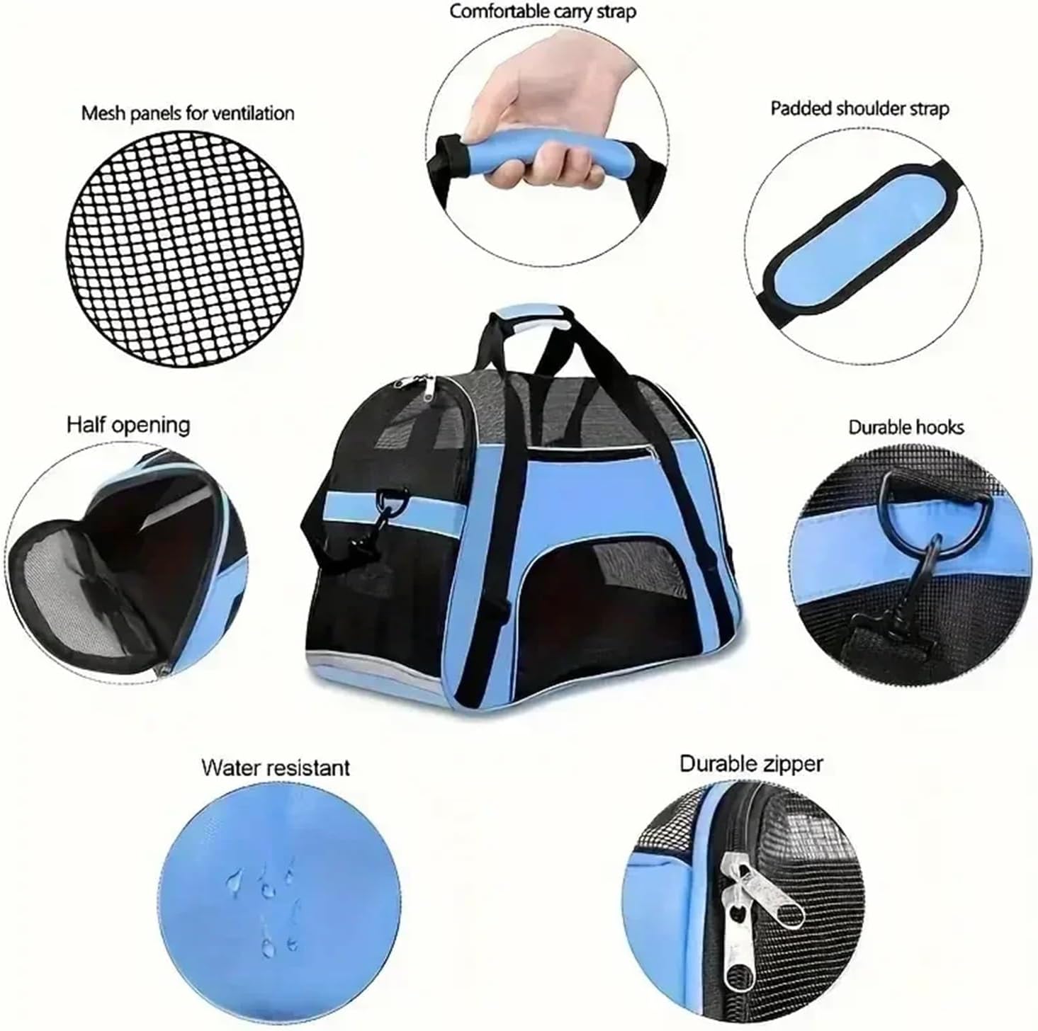 Pet Bag Cat Bags Portable Dog Carrier Bag Mesh Breathable Carrier Bags for Small Dogs Foldable Cats Handbag Travel Pet Bag Transport Bag Portable(Black,M 47X30X24cm)