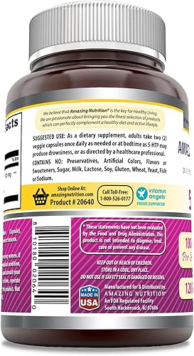 Miniatura 9 de Amazing Formulas 5 HTP Hydroxitriptófano 100 mg  Hecho de extracto de semilla de Griffonia Simplicifolia  120 cápsulas vegetales  Sin OMG  Sin