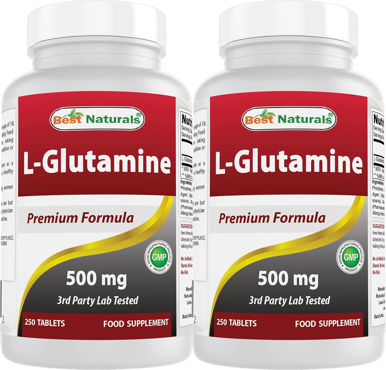 Best Naturals L-Glutamine 500mg, 250 Tablets (250 Count (Pack of 2))