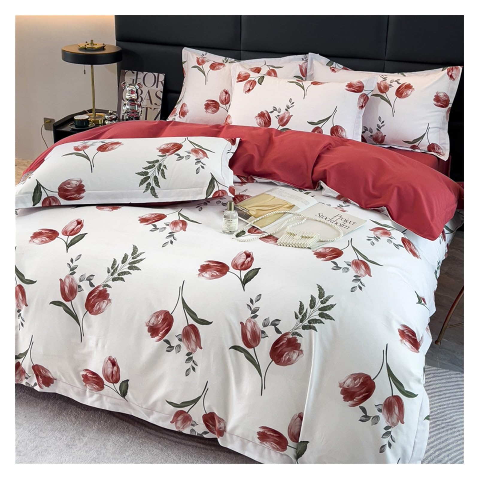 Housse de couette coton anti-glisse parure de lit pour literie qui reste en place 200x230cm