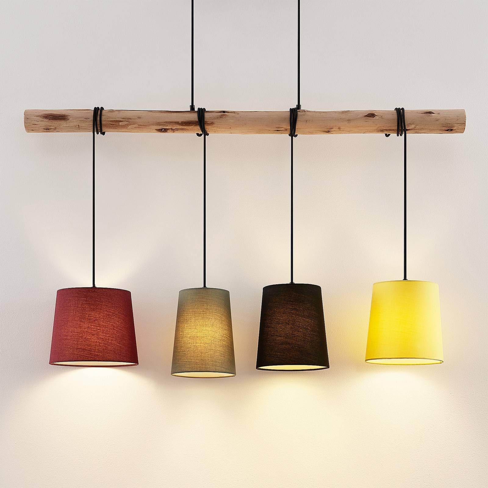 Lindby Lampada a sospensione in legno e tessuto, lampada con ramo di Lampadario Stile Rustico per Tavolo da Pranzo Isola Cucina o Taverna Camera Letto 4x E27 | E27, 4 lampadine, moderno, in legno, tessuto, per soggiorno, soggiorno, cucina, sala da pranzo