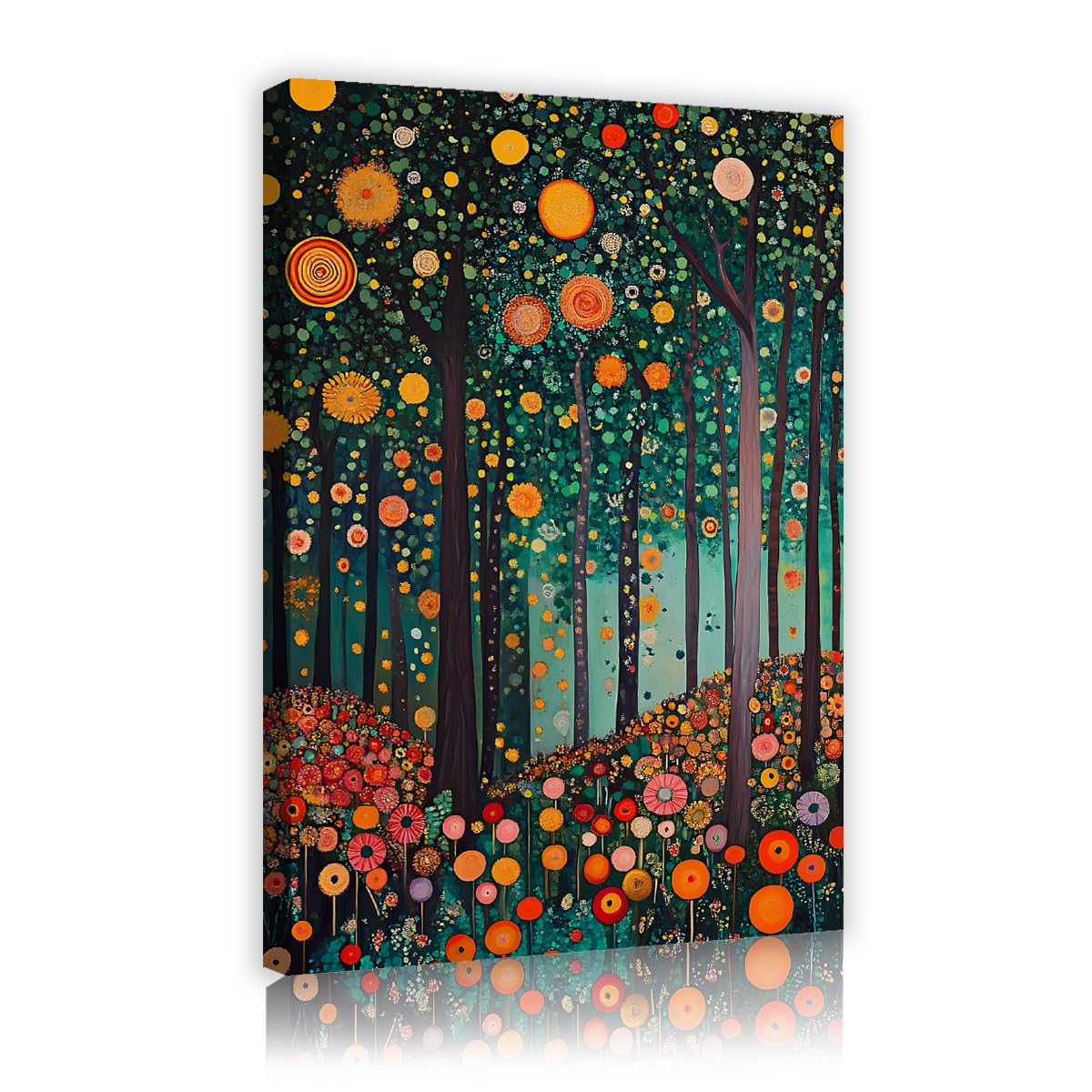 Via Vela Forest Canvas Wall Art Framed Whimsical Tree Landscape Oil Painting Aesthetic Boho Floral Wildflower Picture For Living Room Guest Bedroom Decor 70x110cm