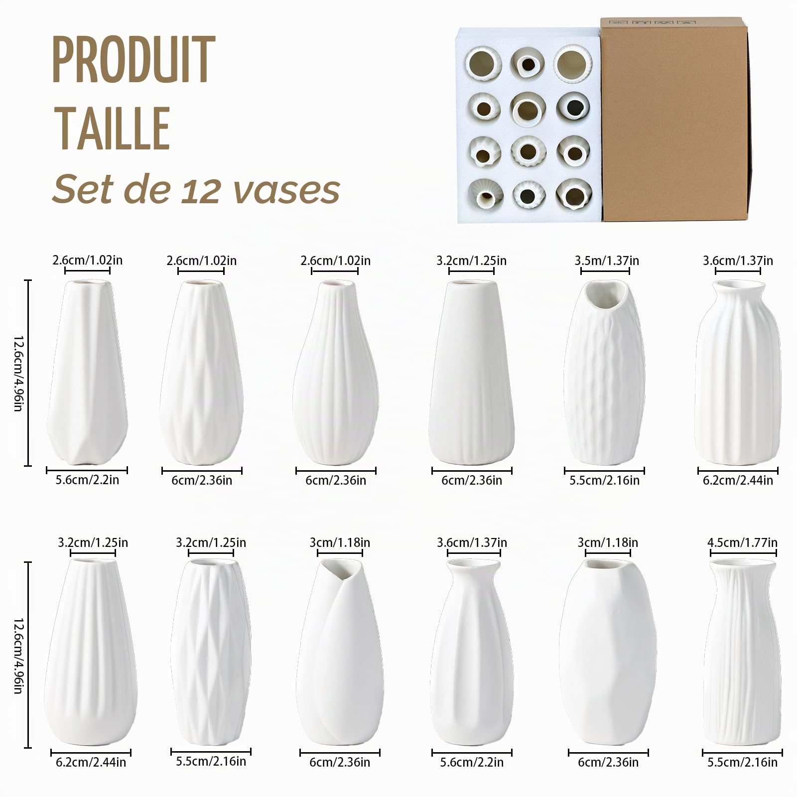 12Pièces Petits Blanche Vases en Céramique pour Fêtes Mariages DIY
