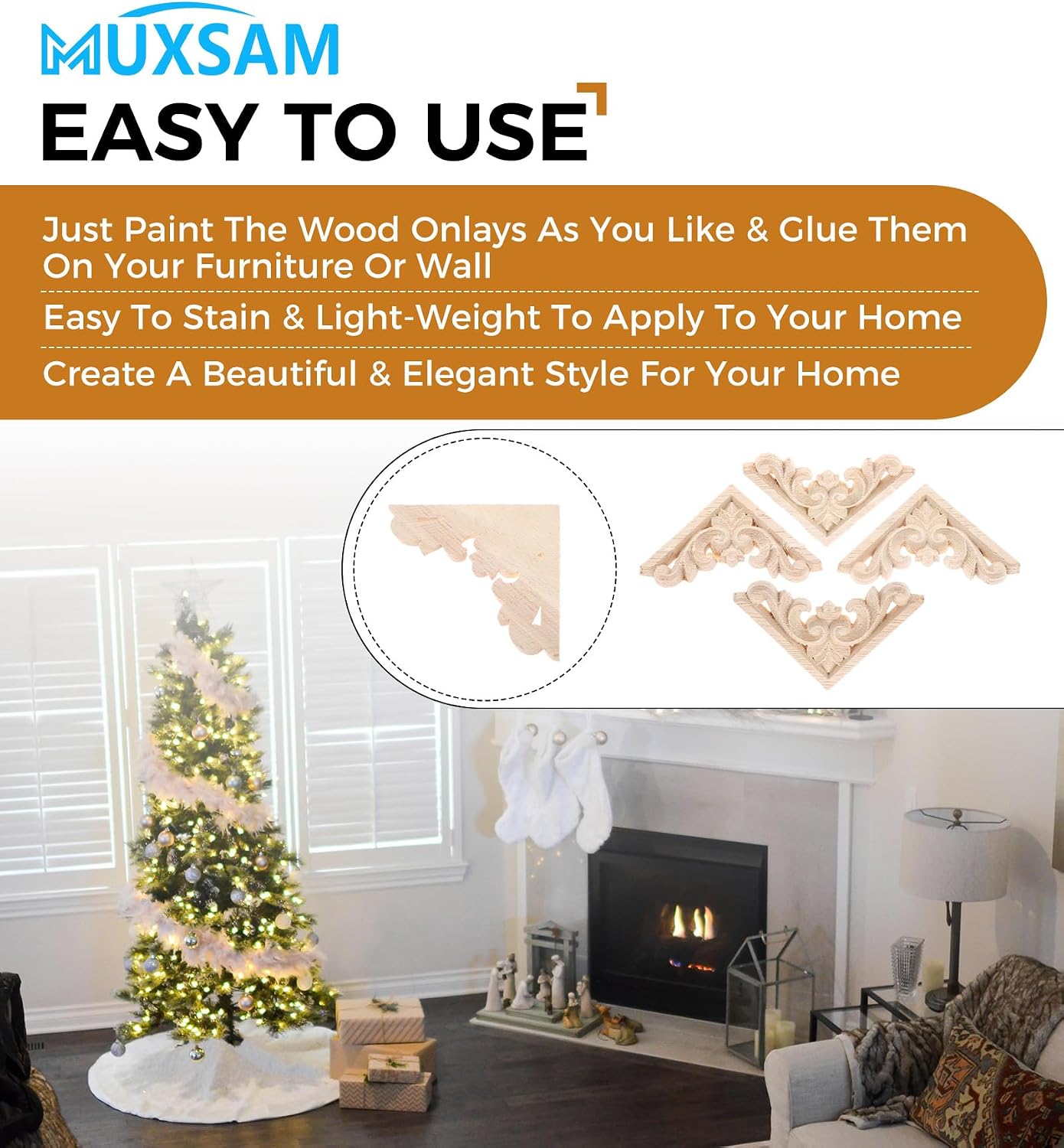 4Pcs Decorative Furniture Appliques Wood Carved Corner Onlays Wooden Decals image 5