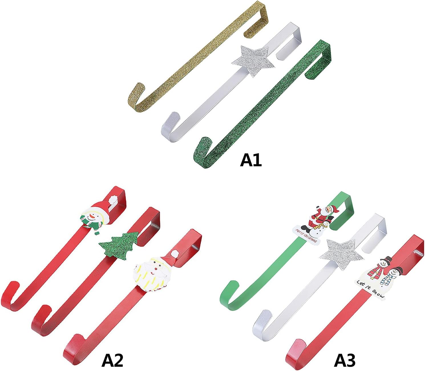 RYTM 3pcs Christmas Metal Wreath Hanger,Durable Christmas Wreath Hooks Front Door Hangers for Xmas Party Decor Door Wall Home Office (A1 29cm)