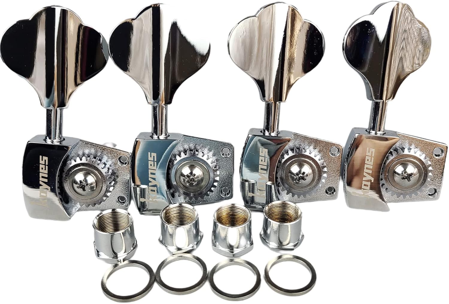KAYNES Bass Tuners 1:26 Ratio Open Gear Tuning Key Pegs Guitar Machine Head Tuners for Jazz or Precision Electric Bass Instruments Chrome Silver (4 for Right)