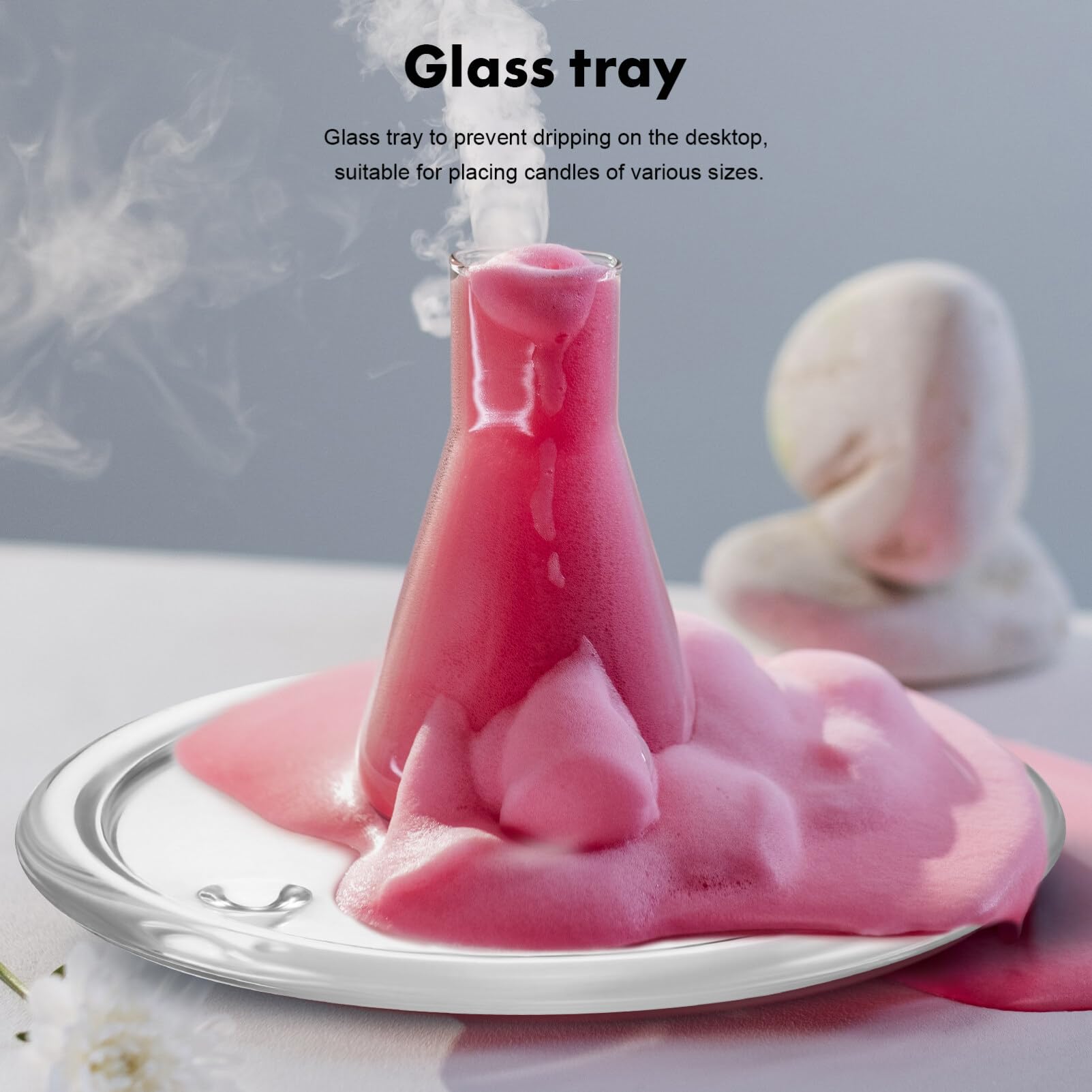 HOMSFOU 2pcs Glass Candle Holder Glass Pillar Candle Holder Plates Transparent Candle Coaster Holder Round Candle Trays for Christmas Wedding Banquet - Image 3