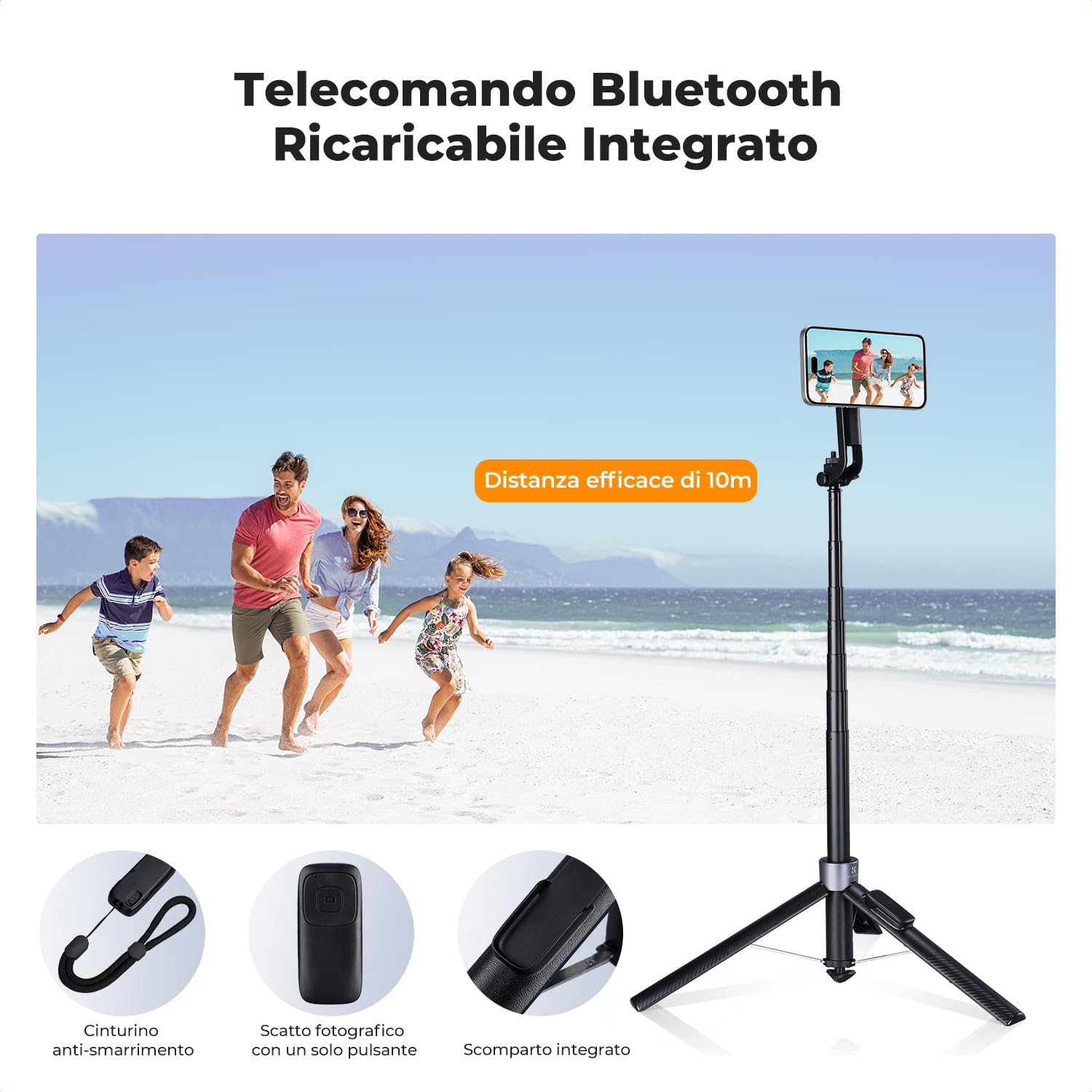 K&F CONCEPT TF08 72" Treppiede iPhone, Adatto per DJI OSMO POCKET 4&3, 3-in-1 Selfie Stick Magnetico+Clip con Telecomando, Rotazione 360°, Compatibile iPhone 17-12/Android, Vite 1/4", Insta360 X5/X4