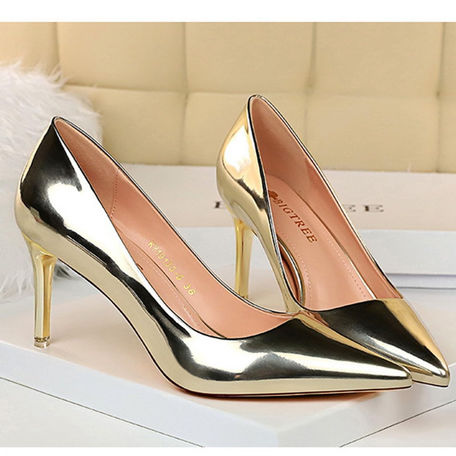 Scarpe da donna con tacco alto e punta a spillo, eleganti e verniciate | Comode scarpe da sposa senza chiusura, scarpe alte leggere, scarpe da sposa comode scarpe da sera per feste e discoteca