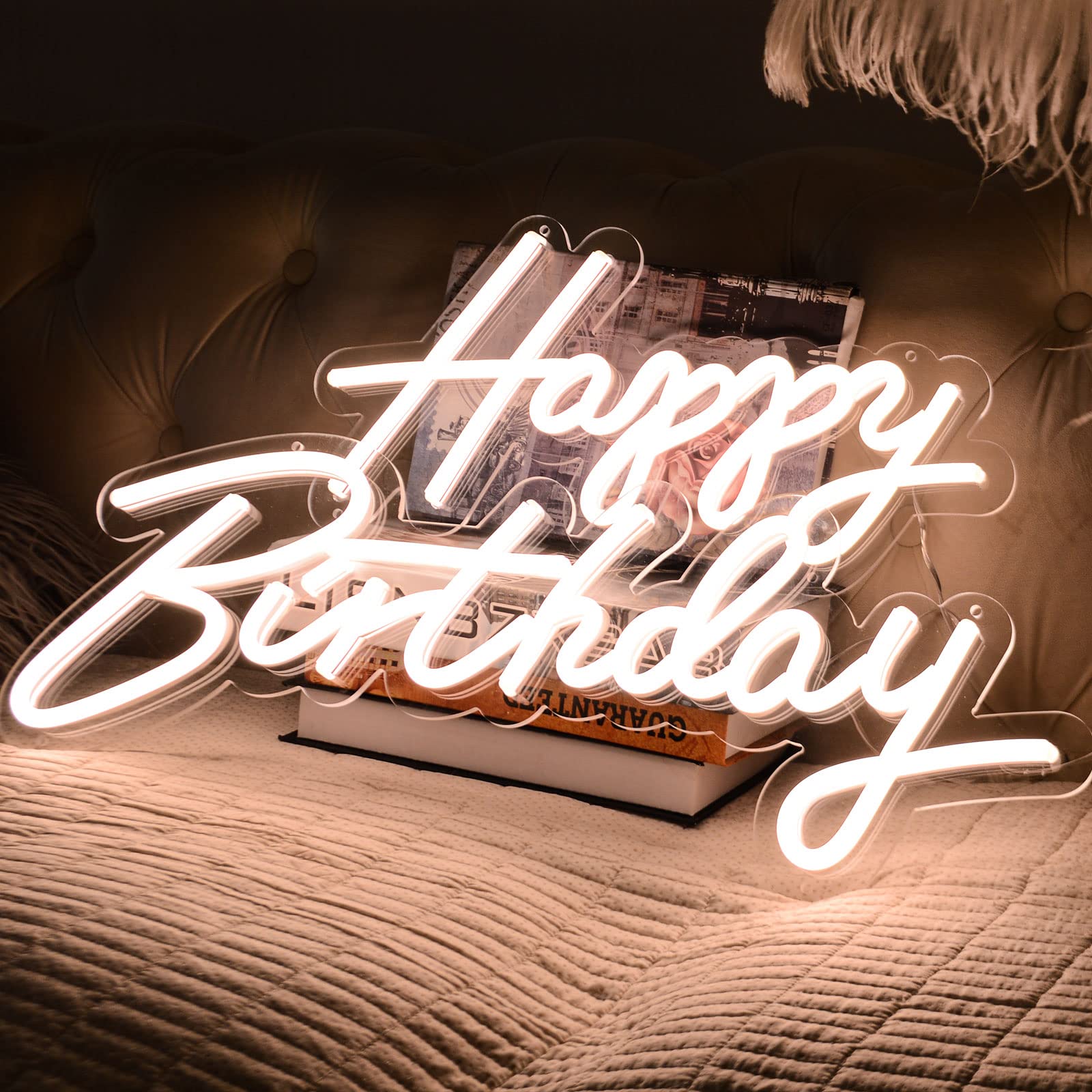 Happy Birthday Neon Sign for Wall Decor, Neon Happy Birthday Sign with Dimmable Switch, Happy Birthday Neon Light Sign for Party Decor, Easy to Install, Size-16.5x8inch, 23x8inch, Warm White2.