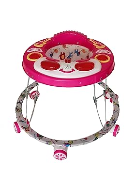 Swing N Fly Baby Walker for 6-18 Months – Pink Adjustable Height Walker with Musical Toy Bar, Activity Tray, Foldable Design, Sturdy Support for Toddlers Learning to Walk