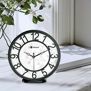 Bosco Modern Non Ticking Silent,Black and White with Decorative Frame 20 CM Table Cum Round Wall Clock for Home, Living Room, Bed Room, Office and Kitchen- BWC-1202
