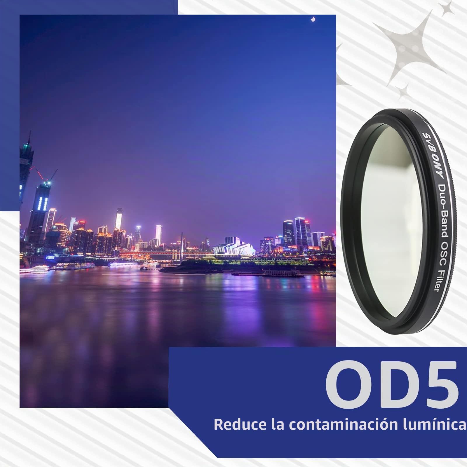 Svbony SV220 Filtro Dual de Banda Estrecha, 2 Pulgadas 7nm Hα OIII Telescopio Filtro, Reducir la Interferencia la Contaminación Lumínica Artificial, para Fotografía del Cielo Profundo