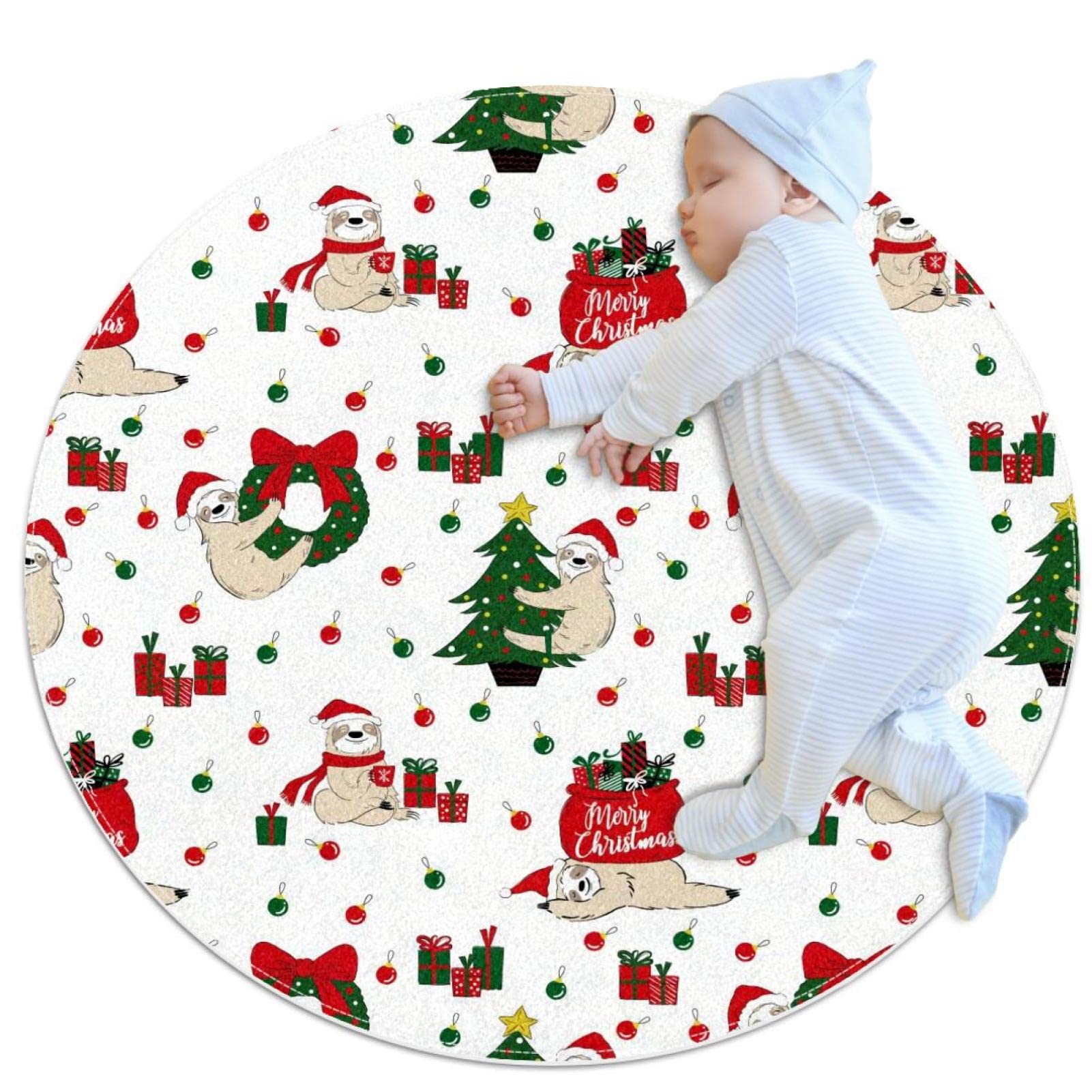 Tapis ronds antidérapants Boule de Noël Animaux Mignons pour éviter les glissades au salon