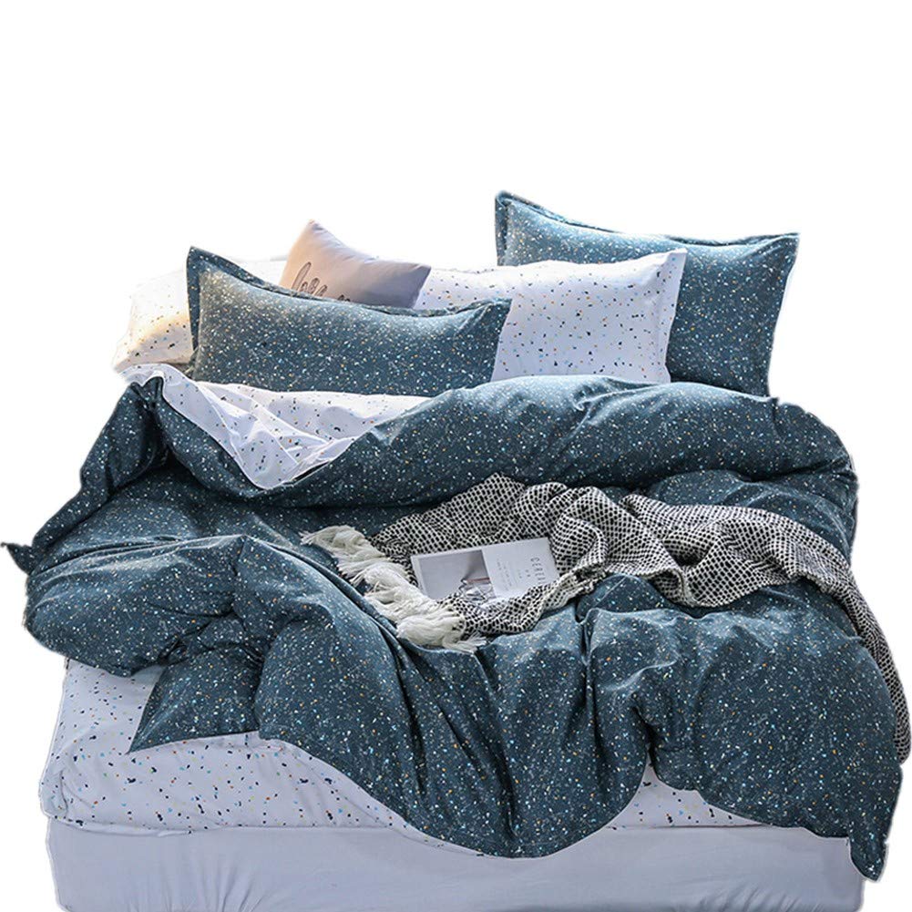 Diydress Polka dots Print Microfiber Bedding Set Queen Polyester Duvet Cover Blue 3 Piece Microfiber Ultra Soft Duvet Cover Set Zipper Closure Reversible Modern for Kids Boys