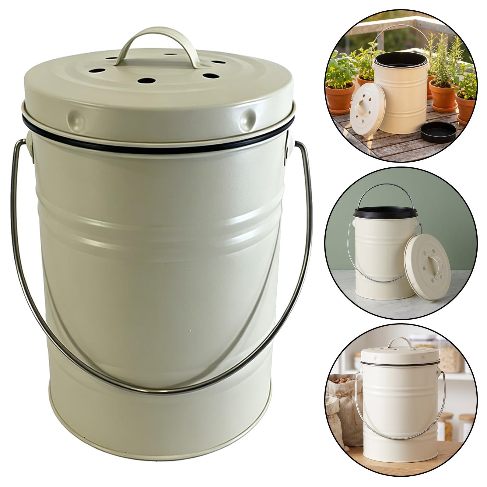 Seau à Compost Métallique Compact avec Couvercle et Poignée
