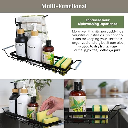 Miniatura 5 de DINEST Organizador extensible para fregadero de cocina, esponja de acero inoxidable sobre el fregadero, botella, paño de cocina, soporte para