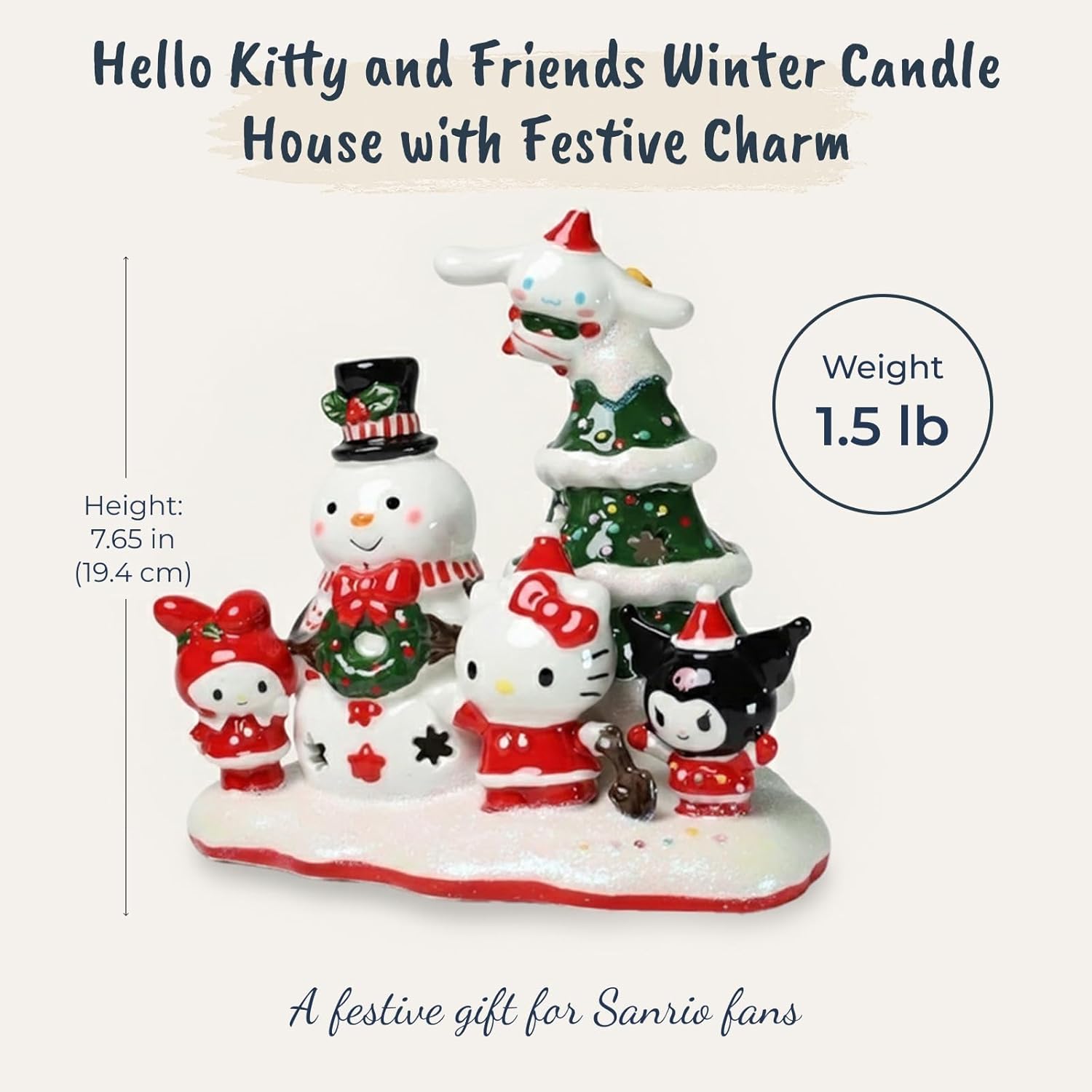 Let It Snow Hello Kitty and Friends Tealite Candle House, 7.5" L x 6" W x 7.65" H Created by Blue Sky Clayworks