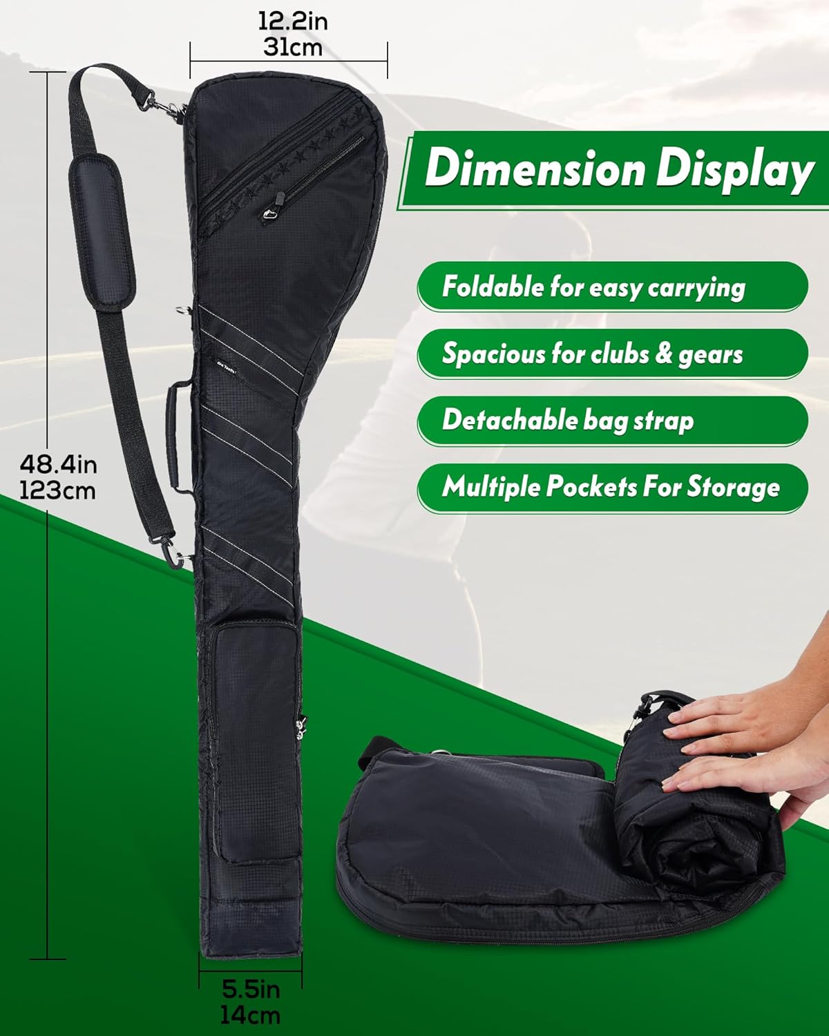 Big Teeth Golf Sunday Bag, Small Golf Bag Lightweight, Par 3 Golf Bag for A Few Clubs Driving Range, Practice with Carry Shoulder Strap Foldable Multi-Colour