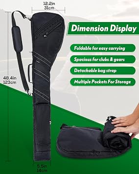 Big Teeth Golf Sunday Bag, Small Golf Bag Lightweight, Par 3 Golf Bag for A Few Clubs Driving Range, Practice with Carry Shoulder Strap Foldable Multi-Colour