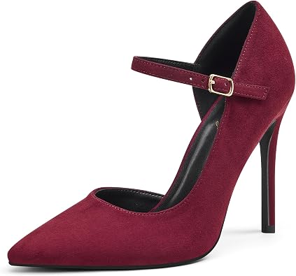 Elisabet Tang Womens High Heels Pointed Closed Toe Adjustable Buckle Pumps | 4IN Ankle Strap Stilettos Dressy Elegant Stylish Daily Work Prom Party