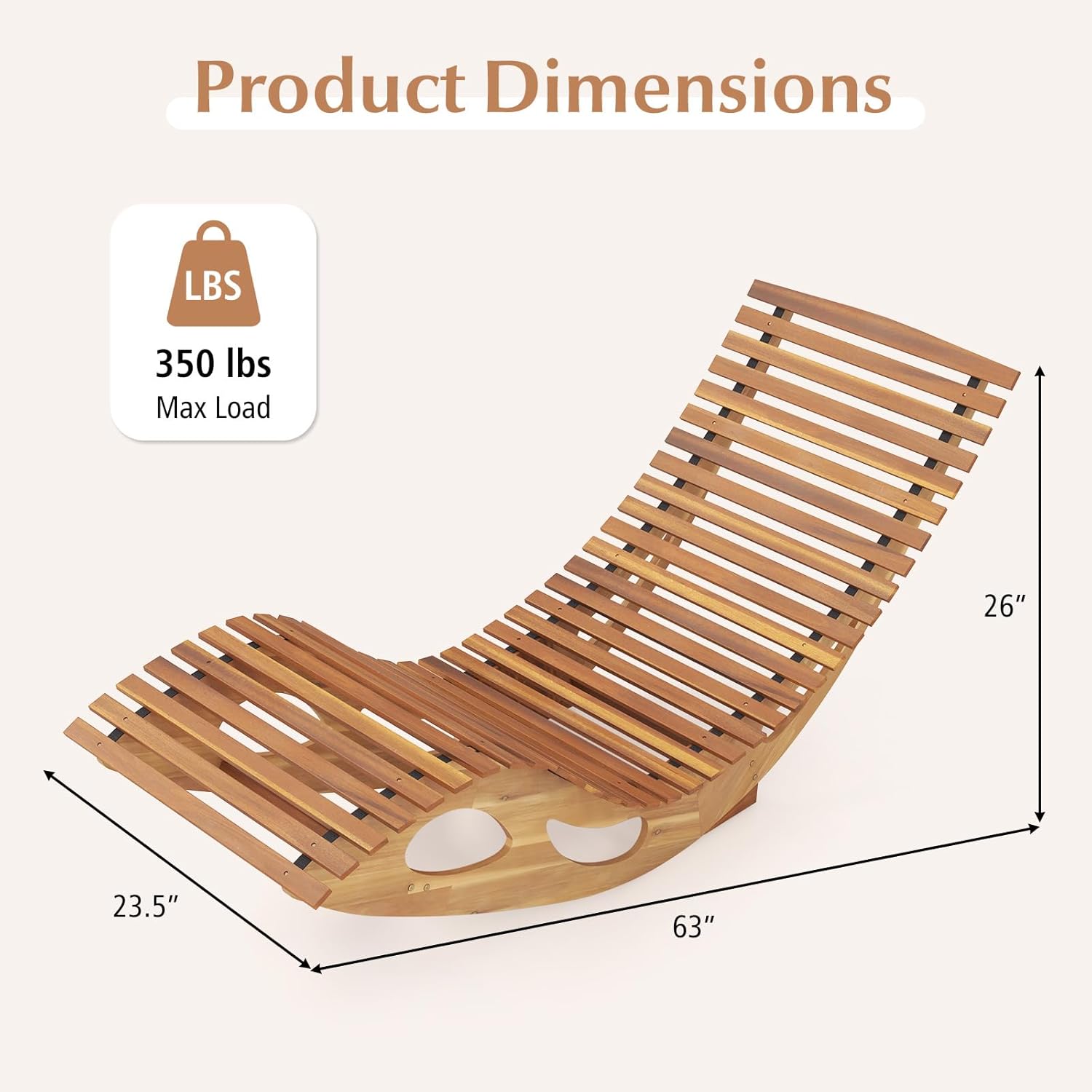 Giantex Acacia Wood Outdoor Rocking Chair, Patio Lounge Chair with Ergonomic Curved & Slatted Seat, High Back, Bottom Stopper, Outside Chaise Lounge, 63”x23.5”x26” Pool Lounger for Porch, Yard (1)