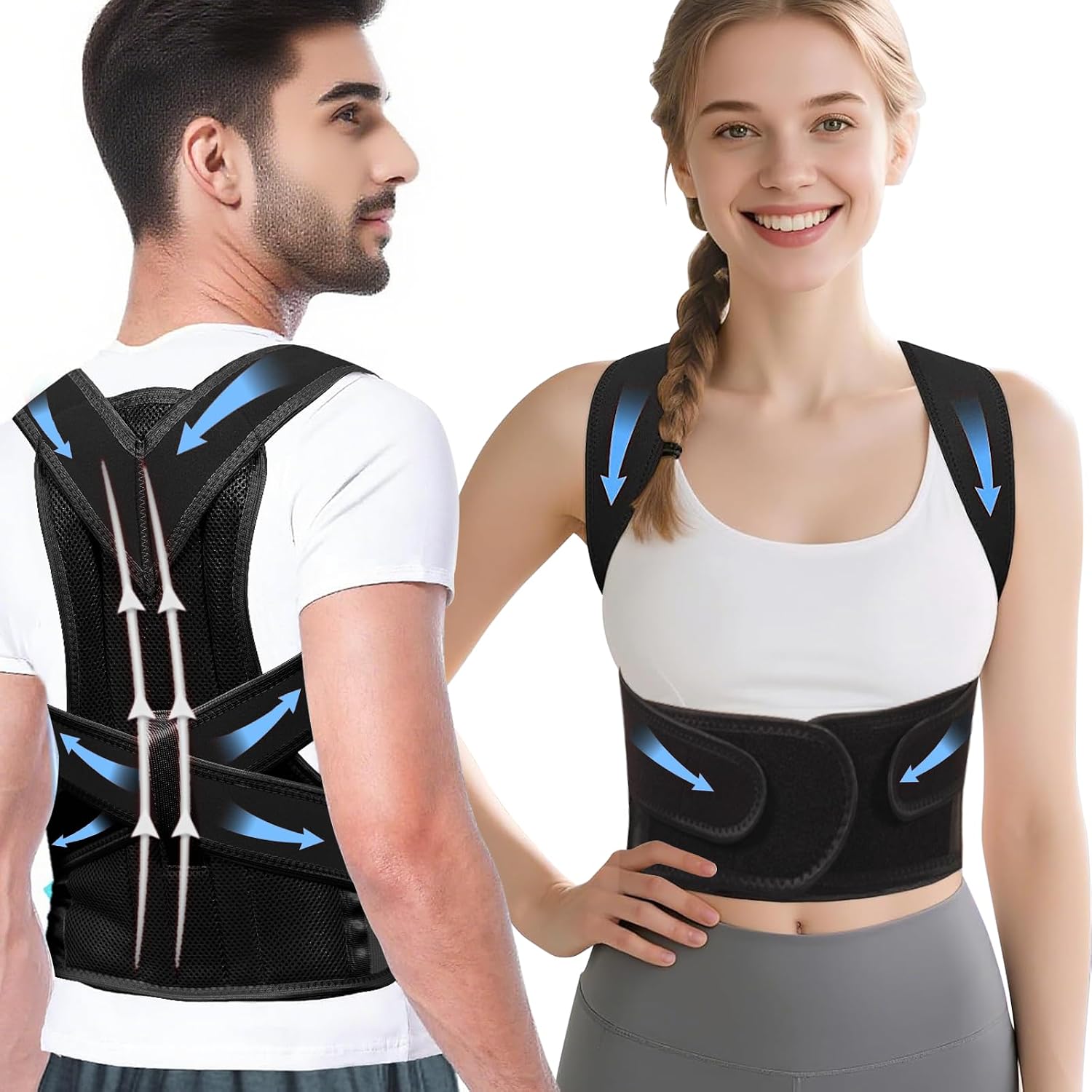 Posture Corrector Back Brace, Adjustable Full Back Support, Neoprene Material, Shoulder Straightener for Men and Women, Pain Relief, Scoliosis and Hunchback Support (Medium)