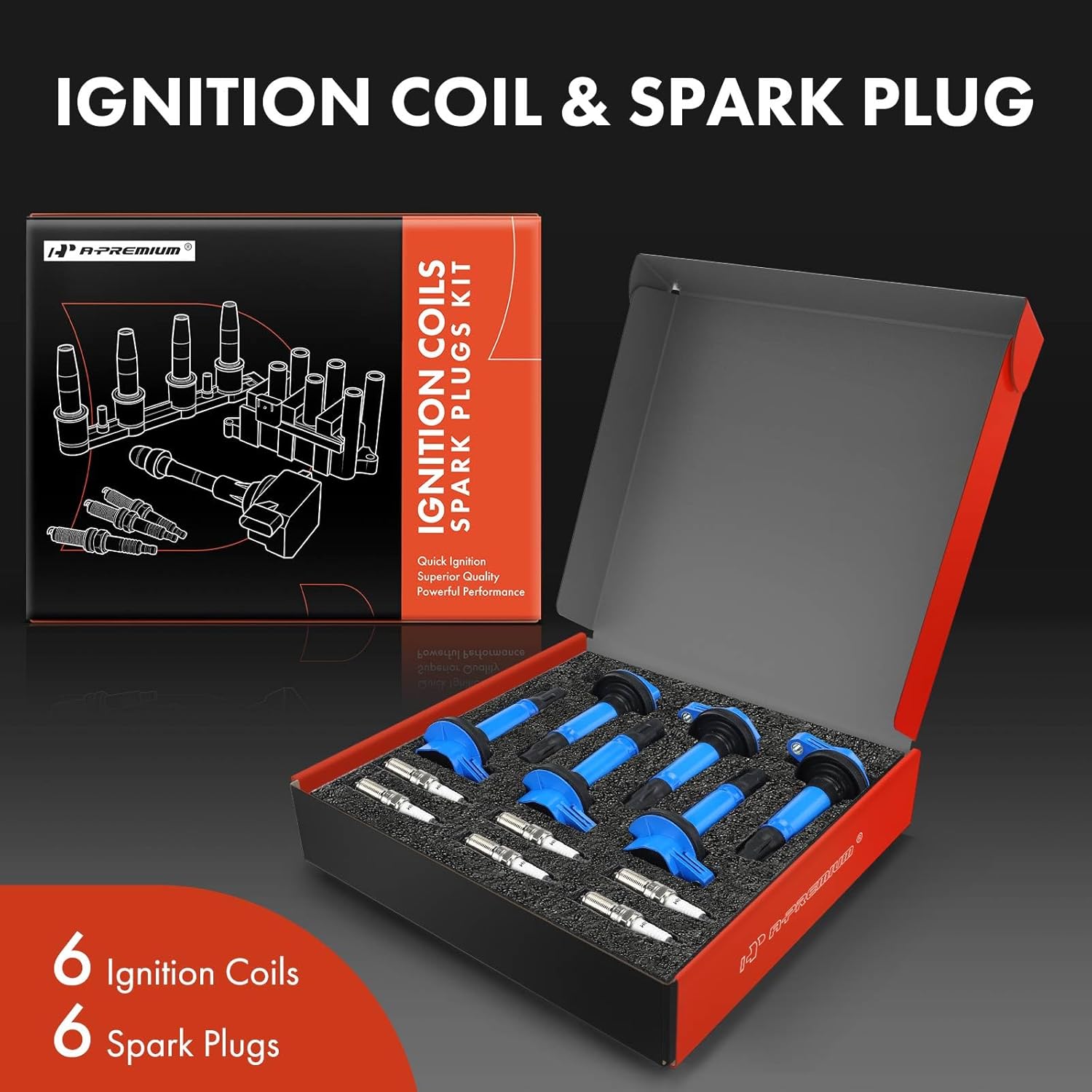 A-Premium (Blue) Set of 12 Ignition Coil Pack and Iridium Spark Plugs Compatible with Ford & Lincoln vehicles - F-150, Explorer, Transit-150, Taurus, Expedition, Flex, Navigator, MKS, MKT - V6 3.5L