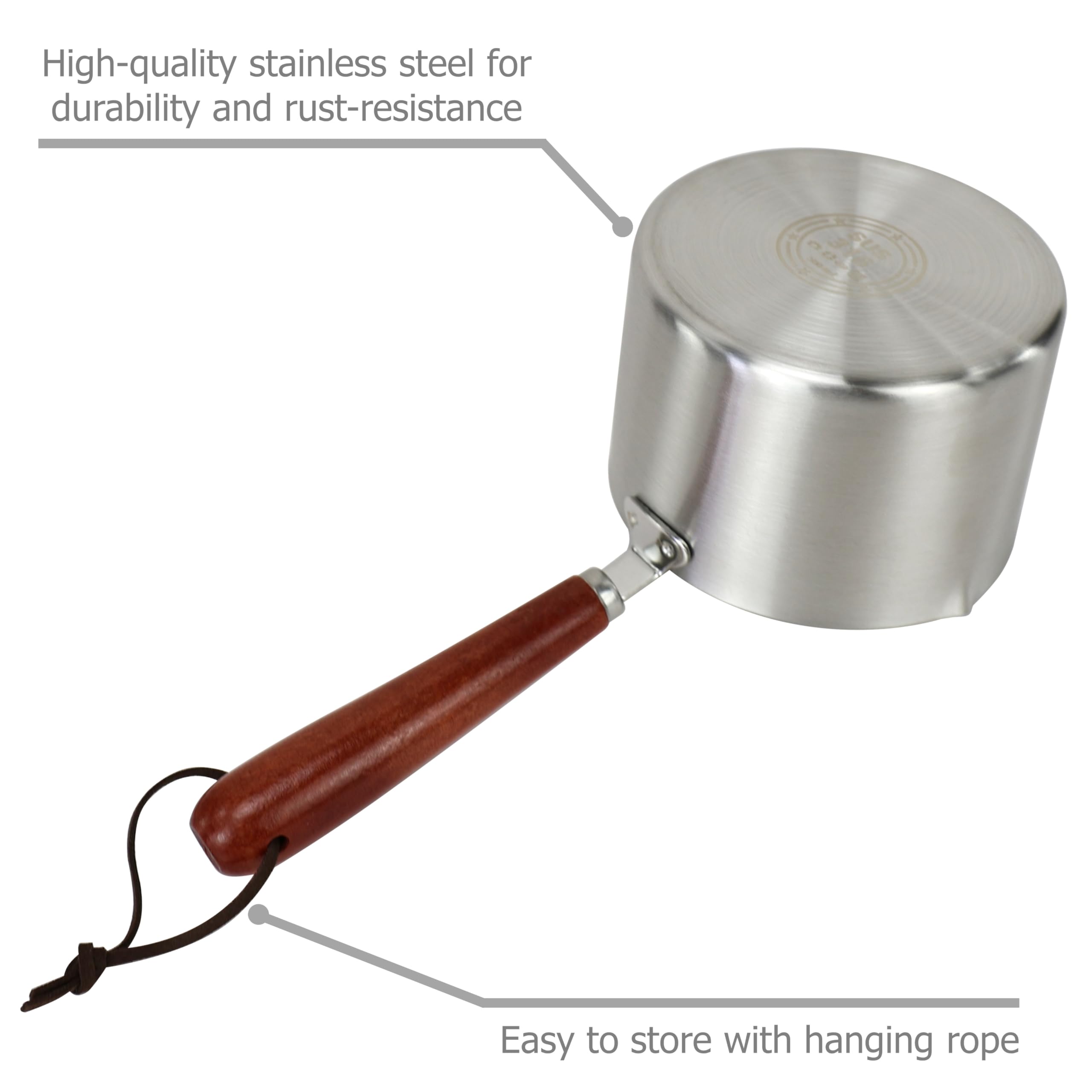 Sartén calentadora de olla de doble caldera de acero inoxidable con mango resistente al calor para derretir velas de mantequilla de chocolate y calentar té con leche, capacidad de 16 onzas / 16.9 fl oz 7