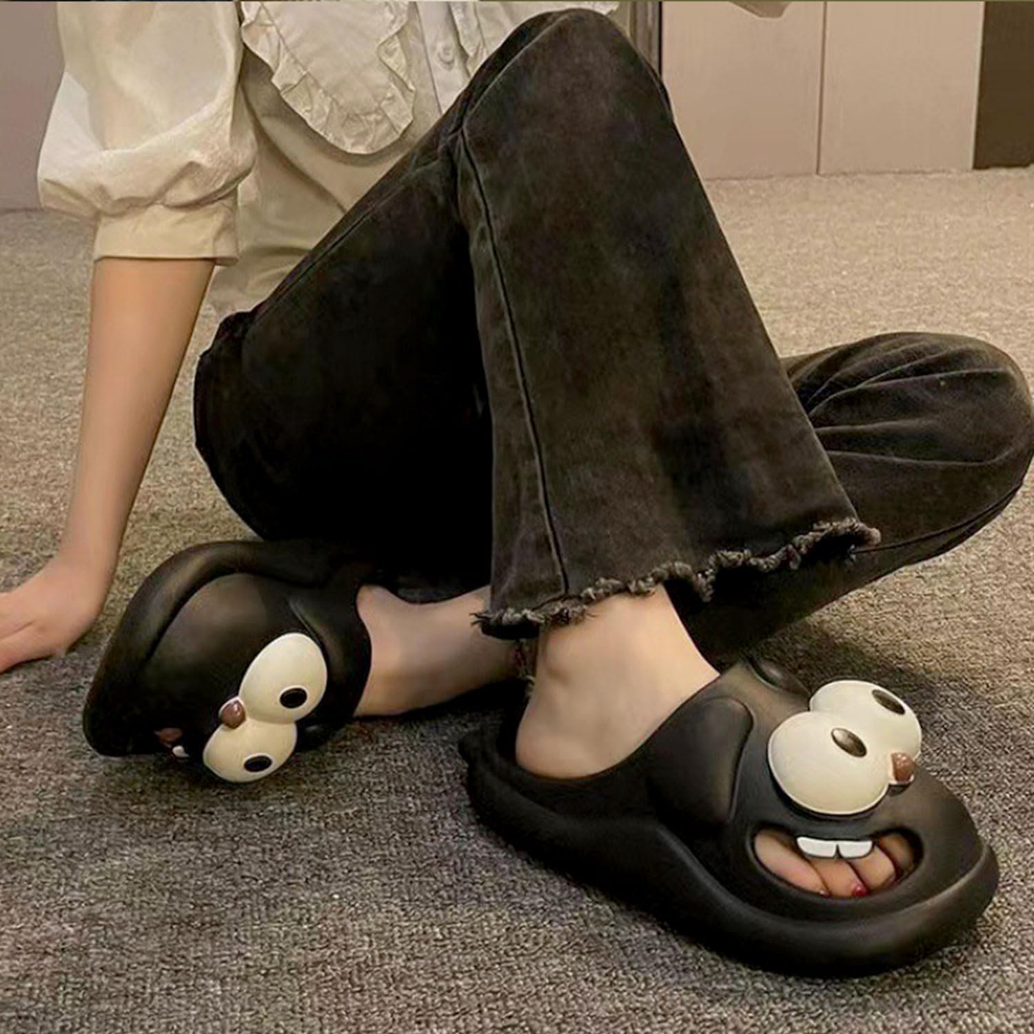 Tongue Kissing Slippers, Big Eyes Dog Pillow Slipper for Women Men, Cute Funny 3D Cloud Slippers with Non-Slip Thick Sole for Indoor Outdoor image 2