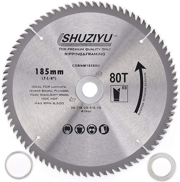 LSHUZIYU 185mm 80T, Arbo 30mm with 25.4-20-15.88mm Washer. For Laminate, Veneer Board, Plywood, Hard wood, MDF and HDF Cutting