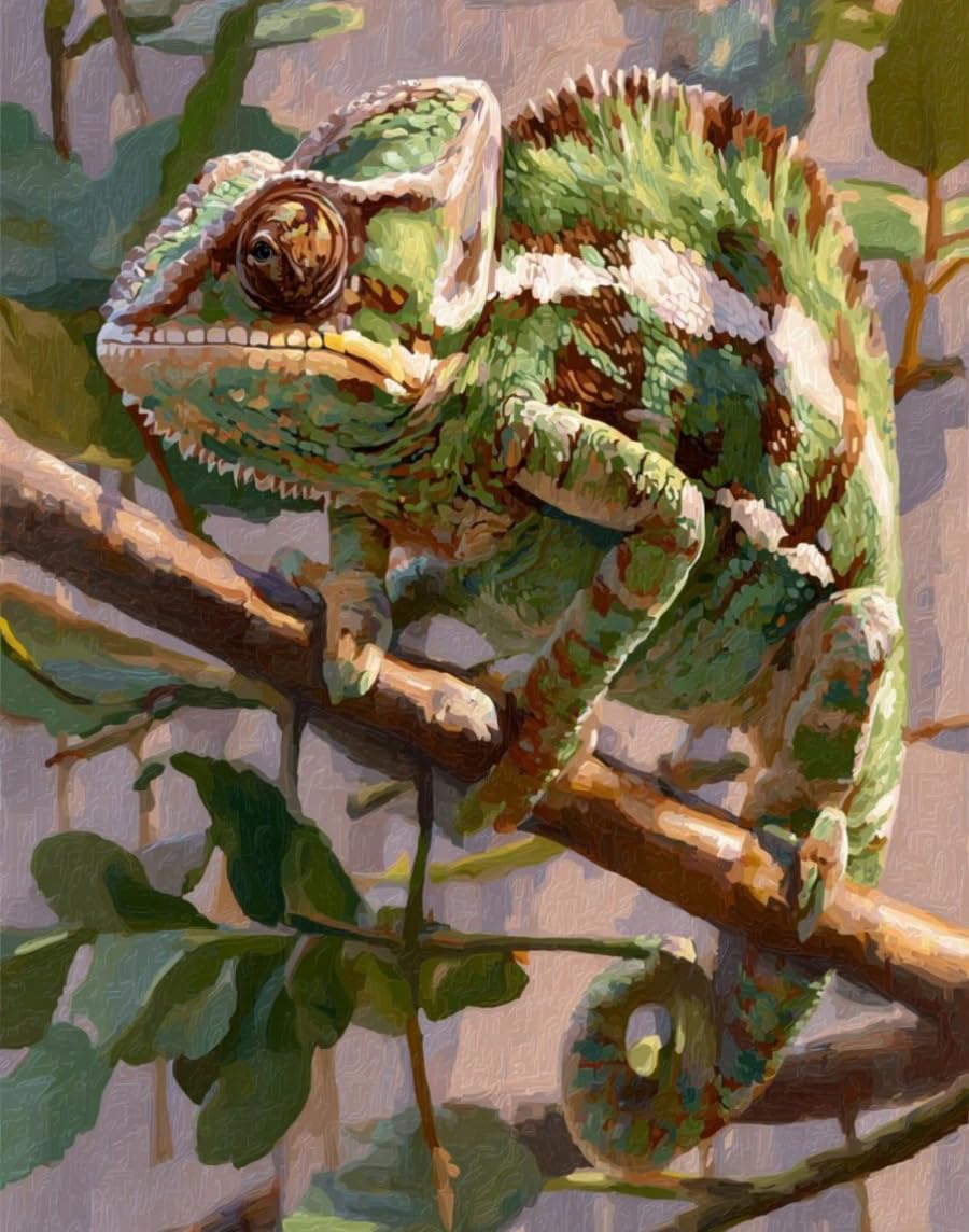 WANGWANGMIAO Paint by Numbers-Lizard Branch DIY Canvas Oil Painting Kit for Adults Beginner with Paint Brushes and Acrylic Pigment,16X20 Inch，with Frame