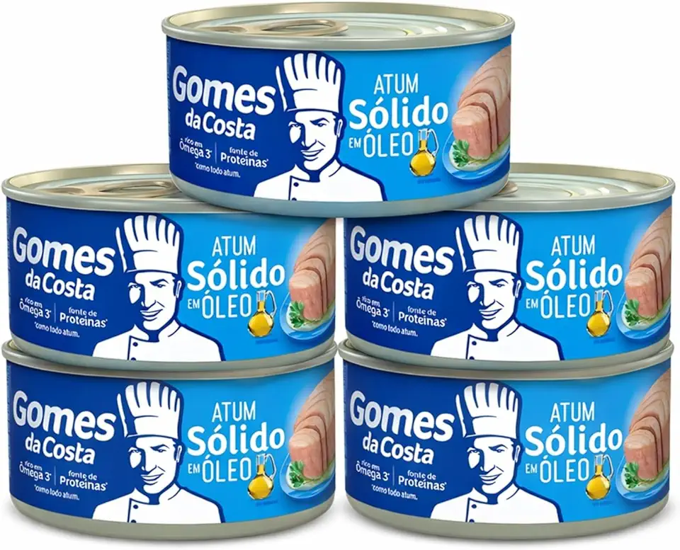 Kit com 5 Latas - Atum Sólido em Óleo Gomes da Costa 170g - Peixe Premium de Lotes Selecionados - Fonte de Proteínas e Ômega 3 - Para Famílias Grandes e Consumo Frequente