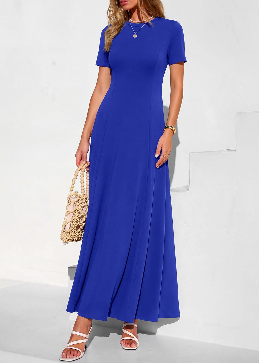 KIRUNDO Wedding Guest Dresses for Women 2026 Spring Summer Short Sleeve Pleated Long Flowy A Line Formal Maxi Dress Pockets - Image 3