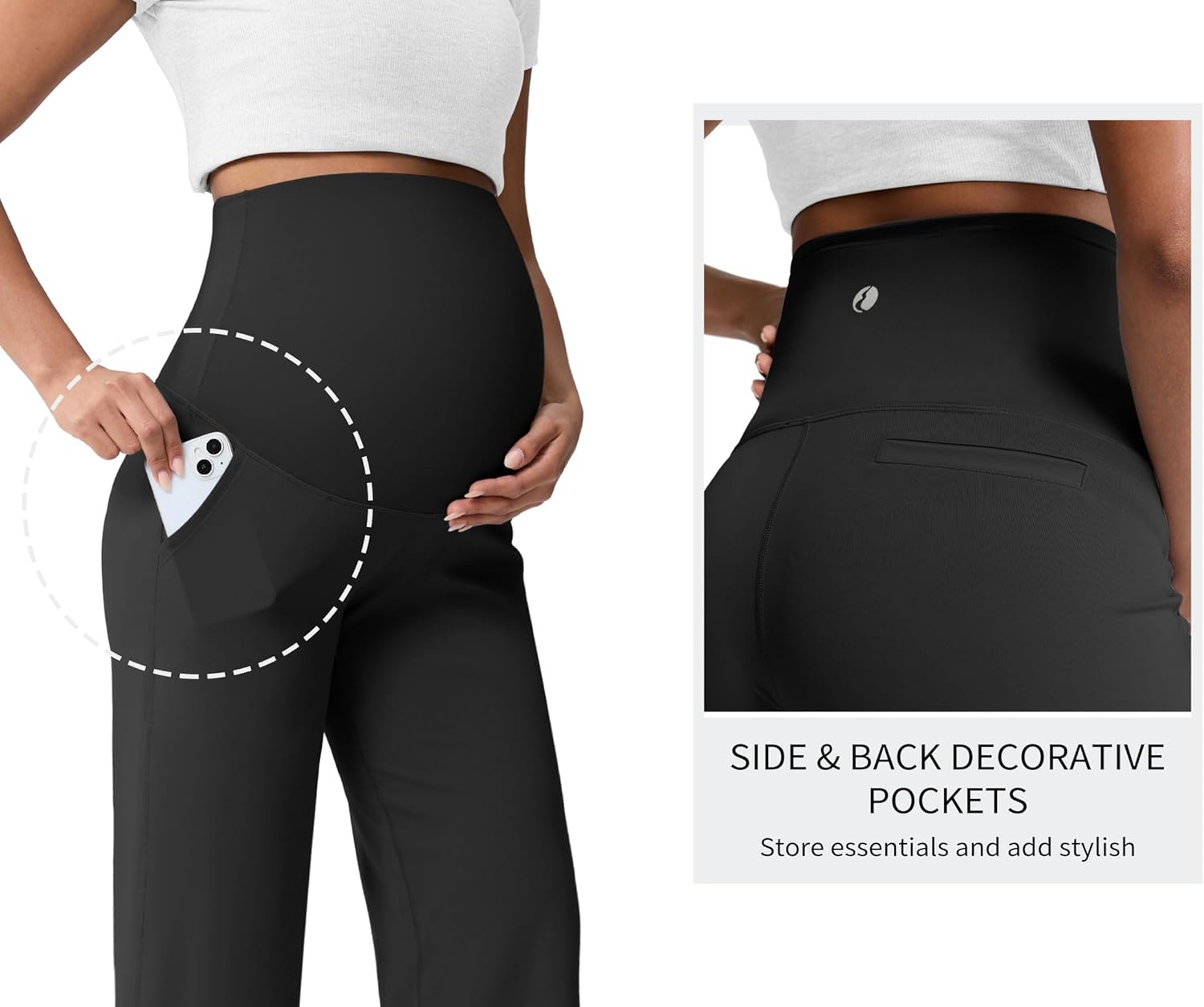 Mama Land Maternity Wide Leg Pants Over Bump - Soft Stretchy Yoga Pregnancy Pants with Pockets for All Trimesters - Image 5