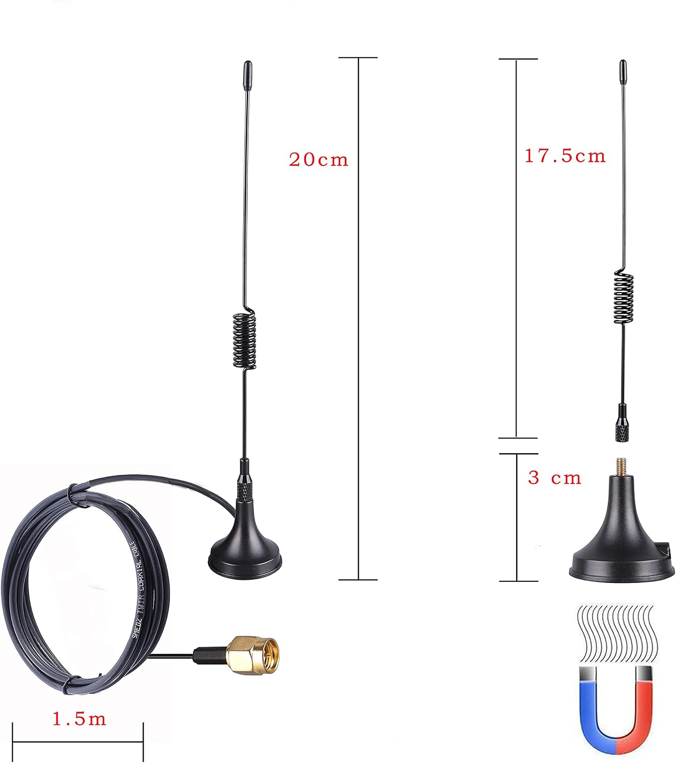 DAB FM Antenna Digital Radio Antenna 75 ohm SMA Aerial Adapter High-frequency cable Stereo Receiver Indoor with high Magnetic Base - Image 3