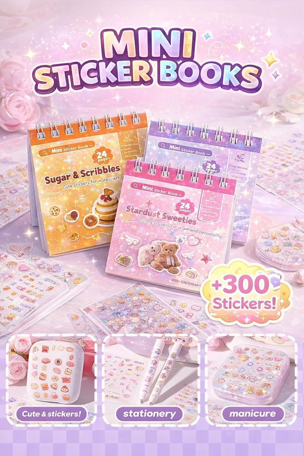 Mini Glitter Sticker Books - Kawaii Designs -4 Mini Glitter Sticker Books - Kawaii Designs -4