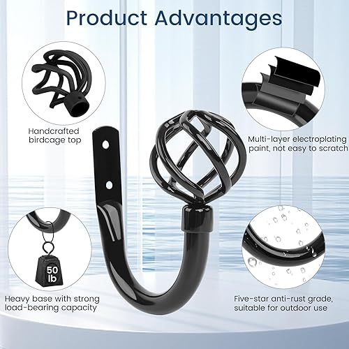 Miniatura 10 de Ganchos de metal hechos a mano para cortinas, 2 piezas, decoración negro mate para pared, soportes laterales resistentes, accesorios para cortinas y