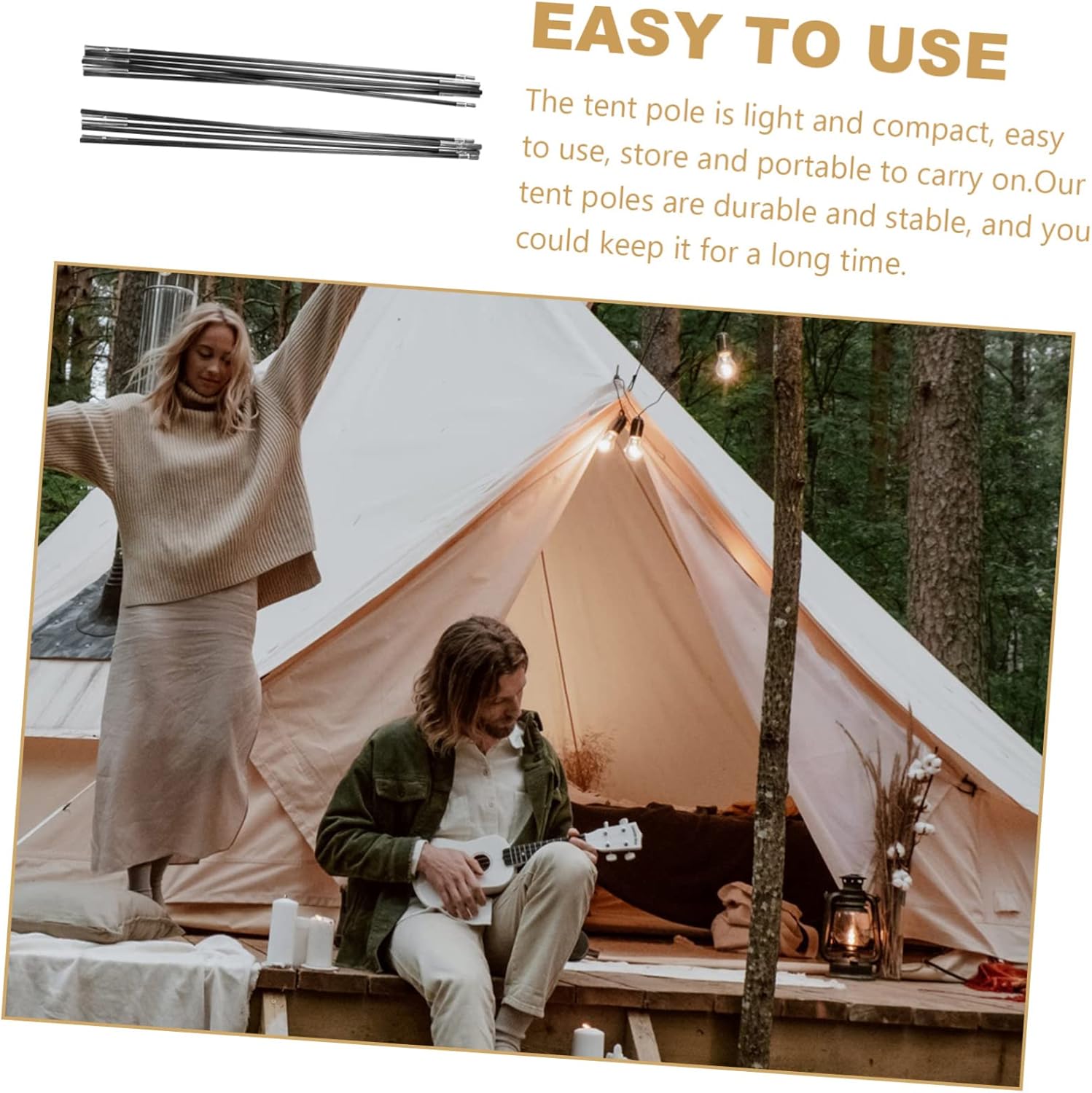 Set of 2 Fiberglass Camping Tent Poles Tent Support Rods Repair Kit for Outdoor Adventures