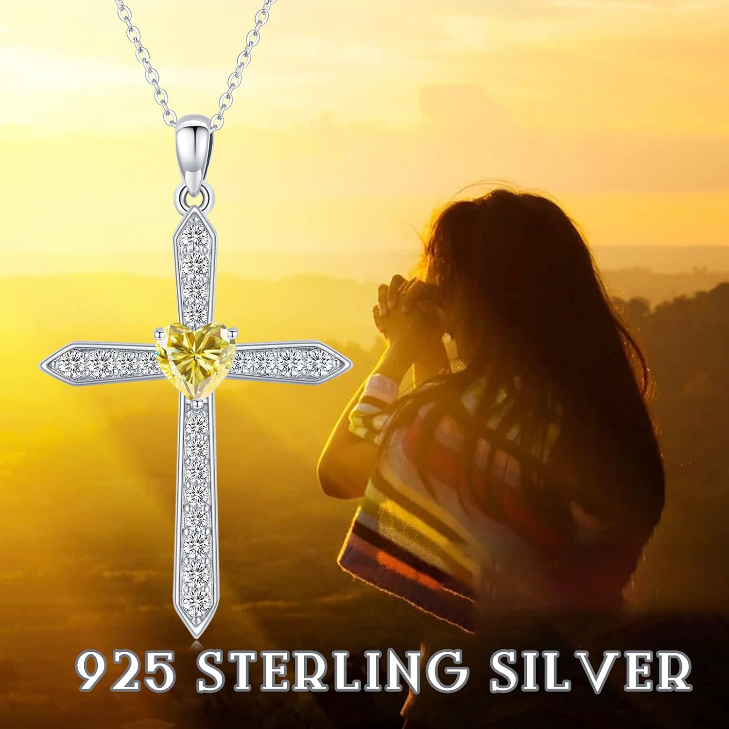Cross Birthstone Necklace for Women Sterling Silver Birthstone Cross Pendant Necklace with CZ Birthstone Month Necklace Crucifix Cross Jewelry Gifts for Men Mother's Day