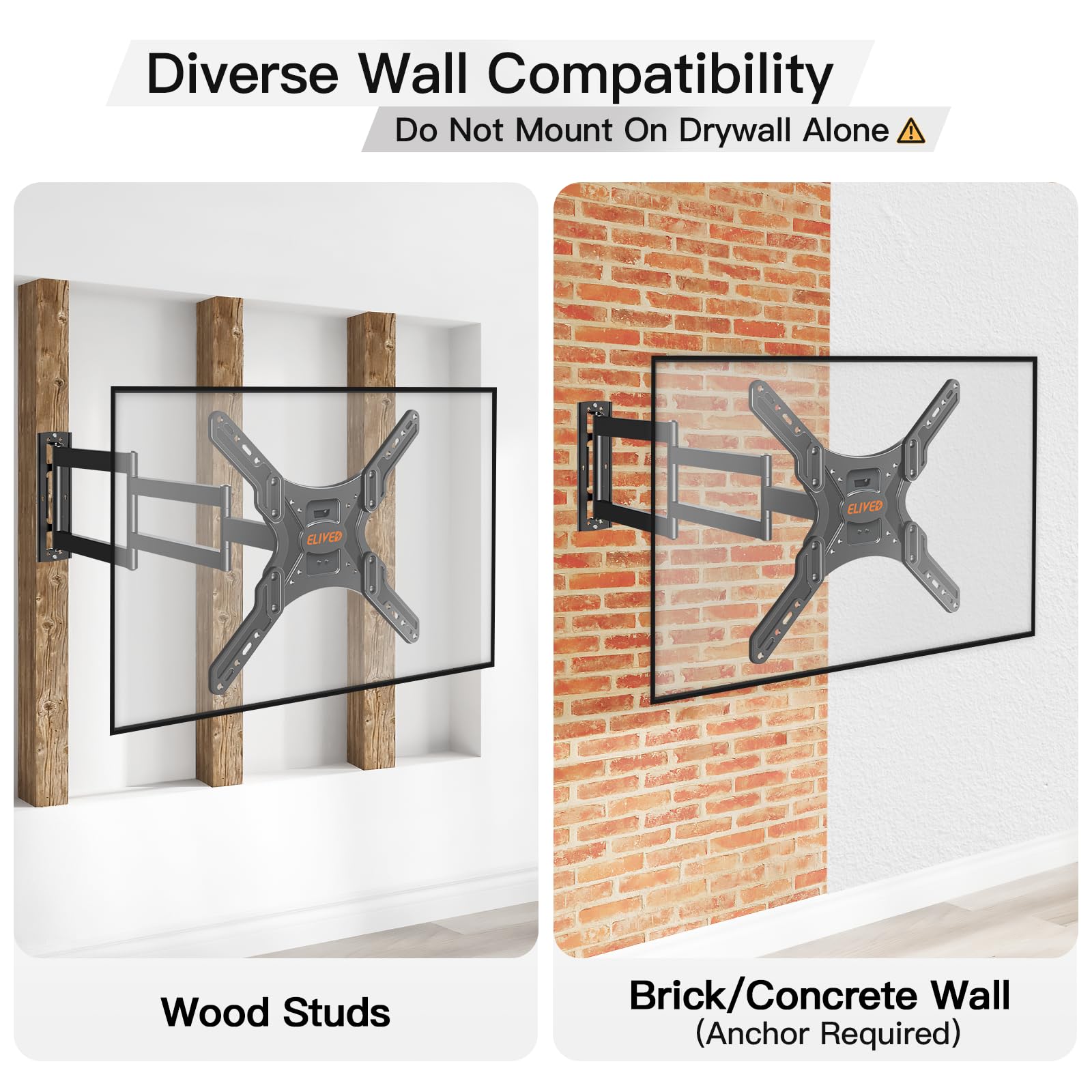 ELIVED Uchwyt ścienny do telewizora o długości 950 mm do telewizorów 26-65" | Narożny uchwyt TV wysuwany, maks. VESA 400 x 400 mm, wytrzymuje do 35 kg, EV3018