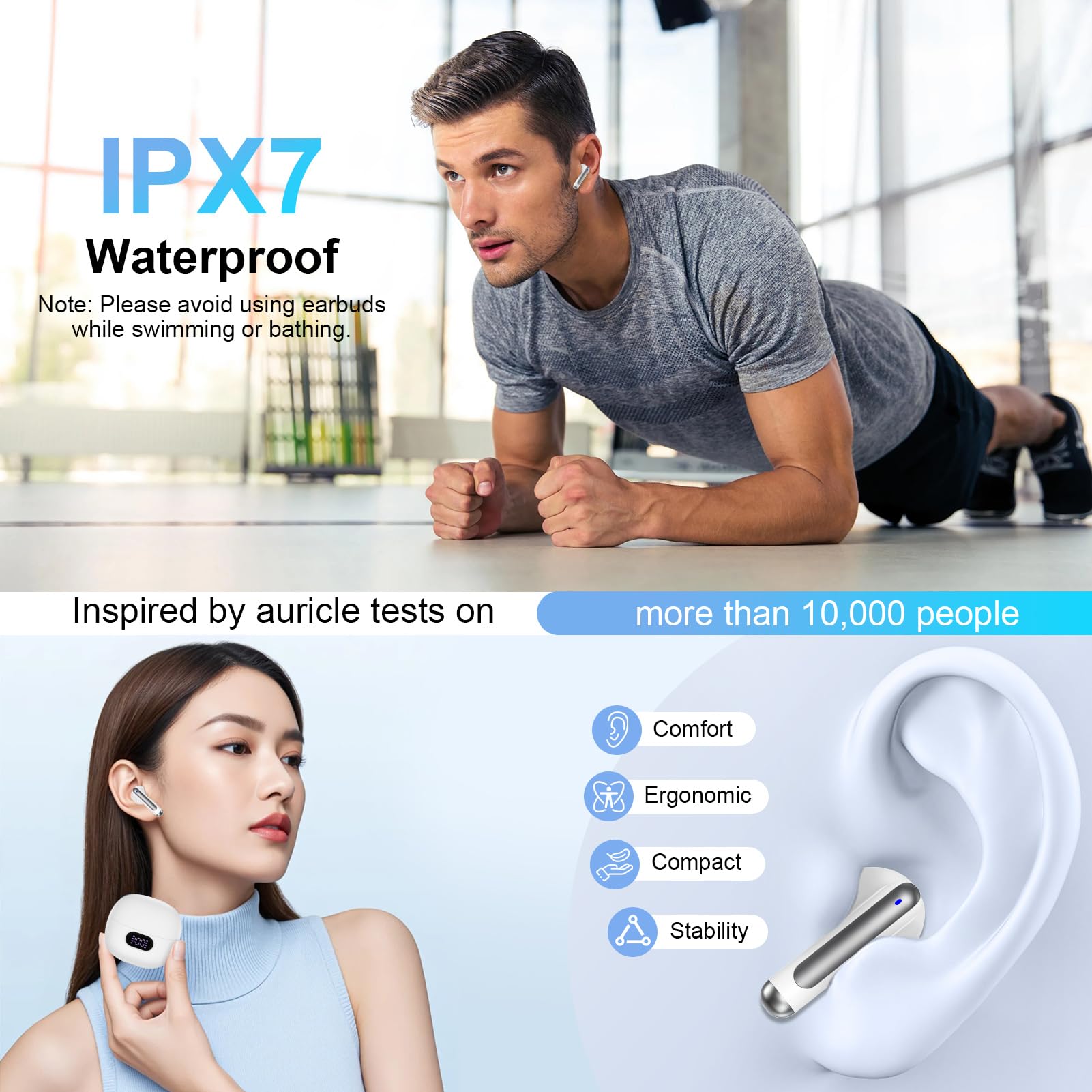 Auriculares inalámbricos Bluetooth para iPhone 16 Pro Max 16e 16 Plus 16 15 Pro Max 15, V5.3 48H, auriculares inalámbricos con pantalla LED, funda de carga IPX7, auriculares impermeables para Samsung