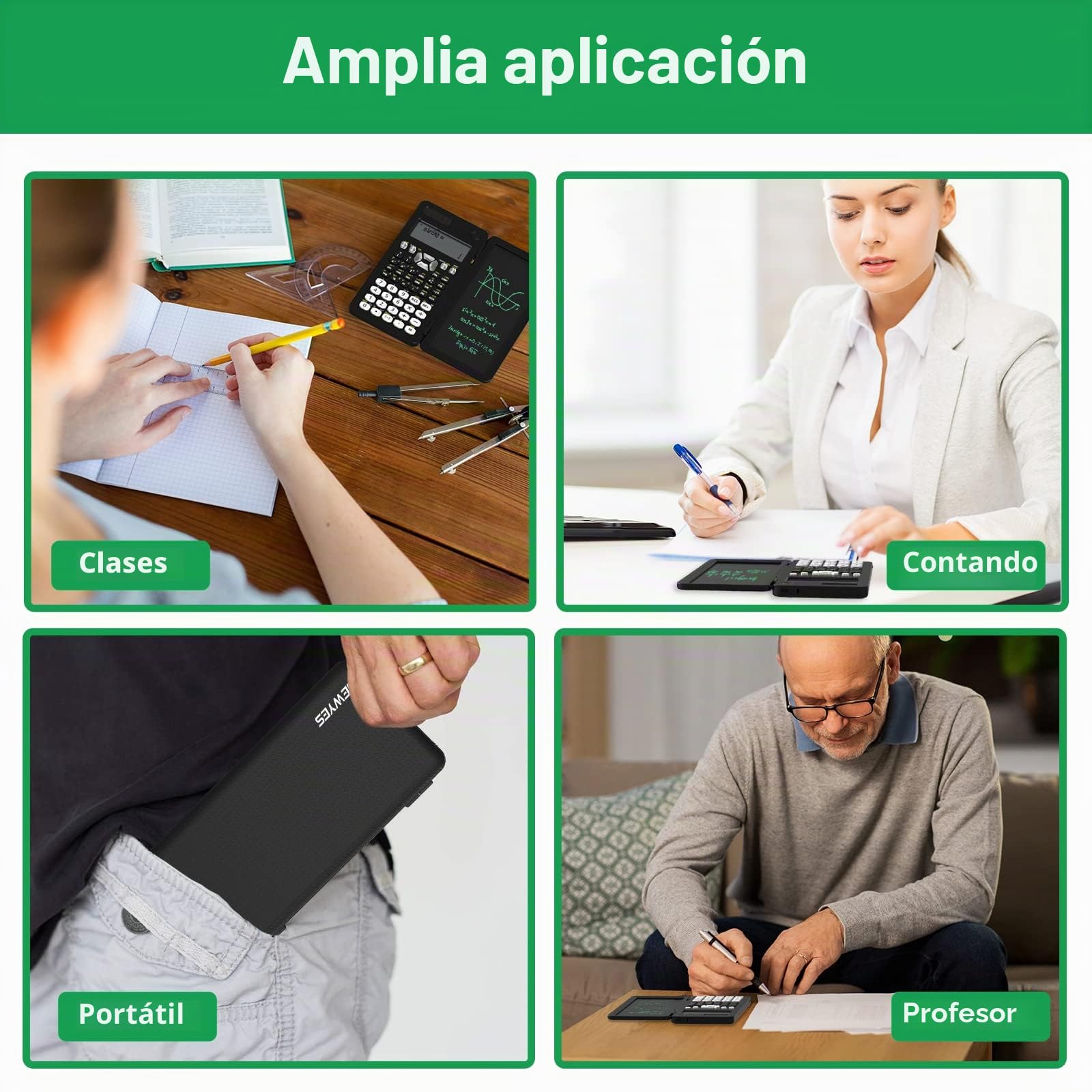 NEWYES Calculadora Científica con Tableta Escritura y Bolígrafo,991MS-Negro | 349 Funciones, Solar y Batería, Pantalla de 2 Líneas, Material Escolar para Estudiantes y Profesionales